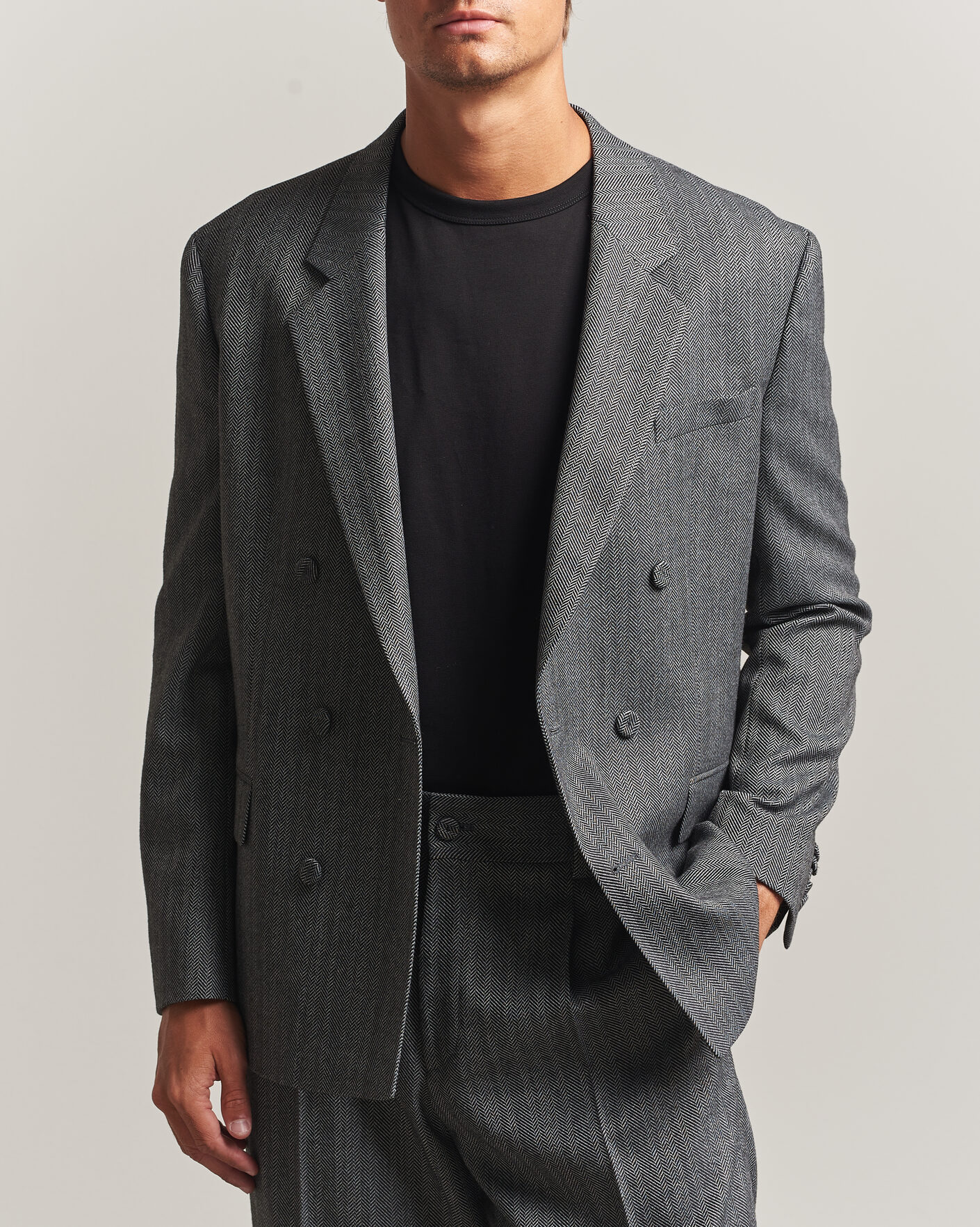 Herre | Blazere & jakker | HUGO | Karlo Herringbone Double Breasted Blazer Dark Grey