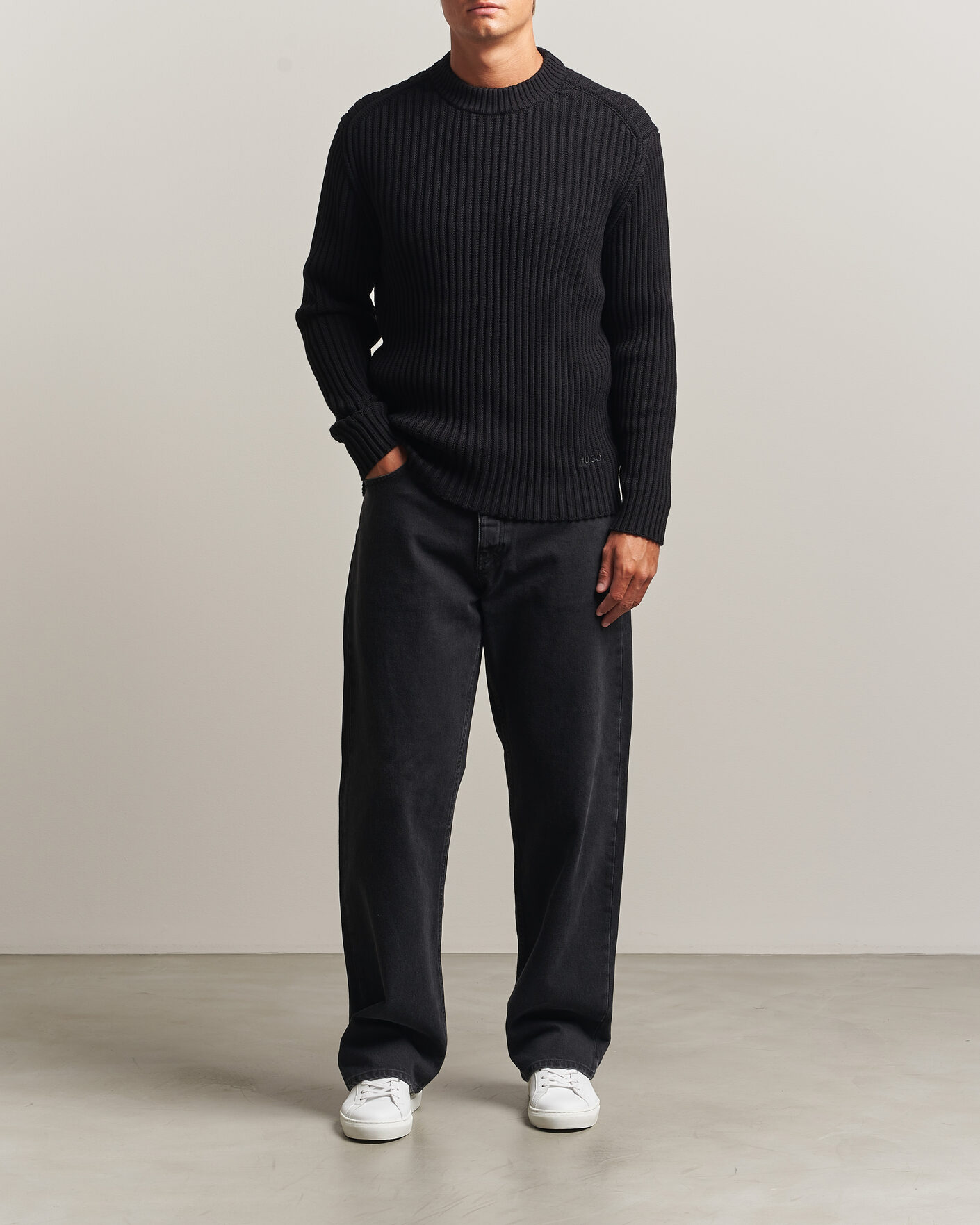 Herre | Trøjer | HUGO | Sribban Cotton Knitted Sweater Black
