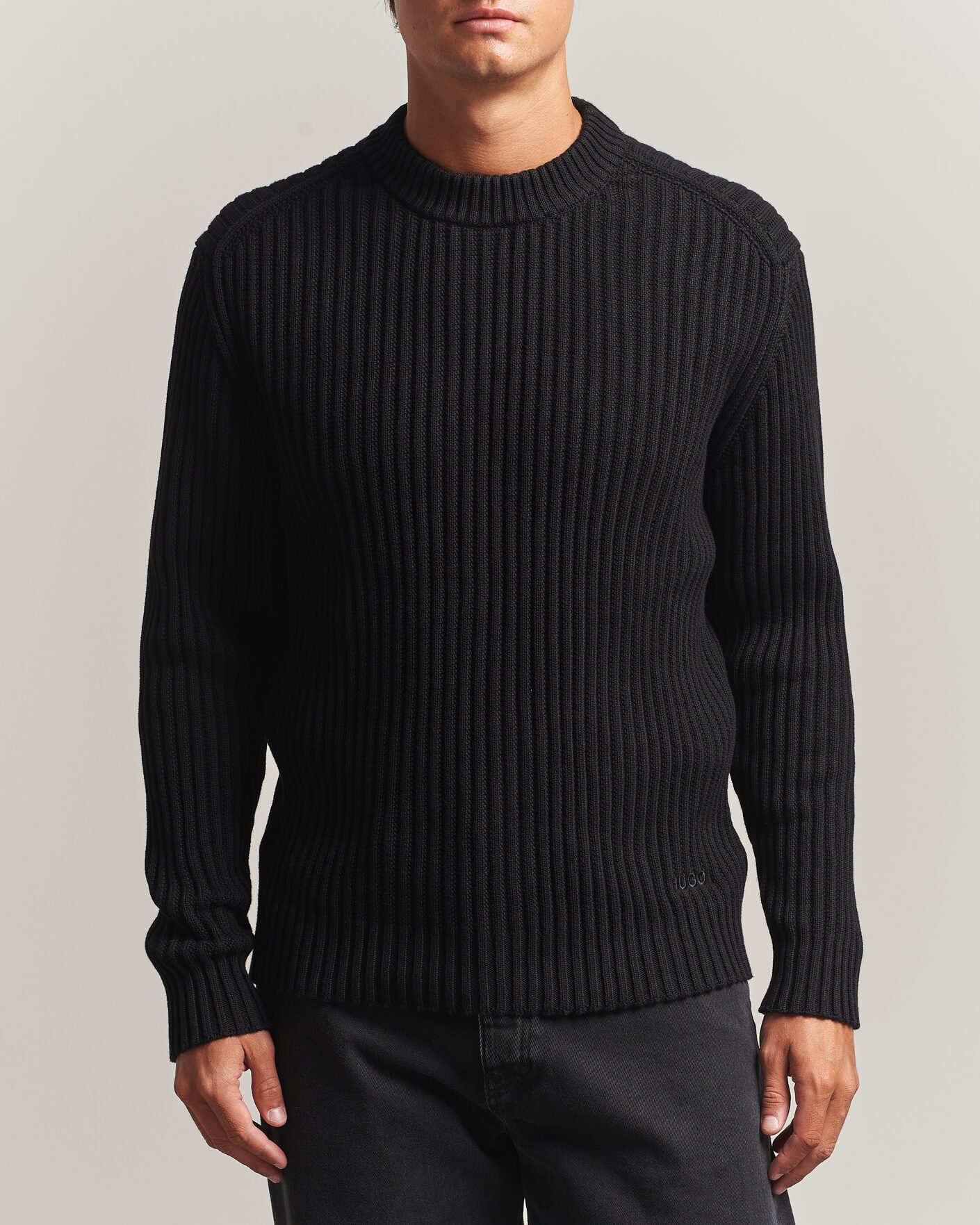 Herre | Trøjer | HUGO | Sribban Cotton Knitted Sweater Black