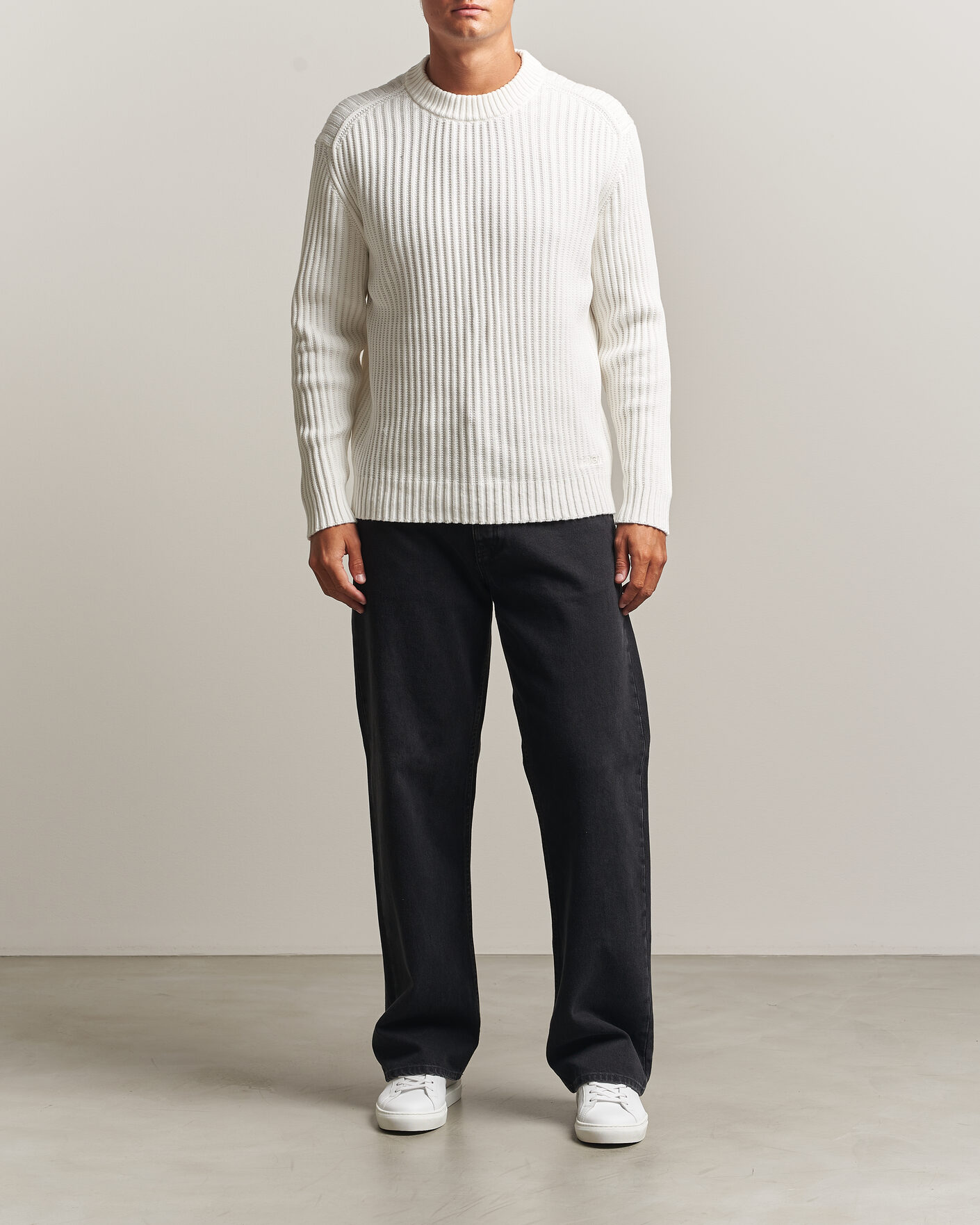Herre | Trøjer | HUGO | Sribban Cotton Knitted Sweater Natural