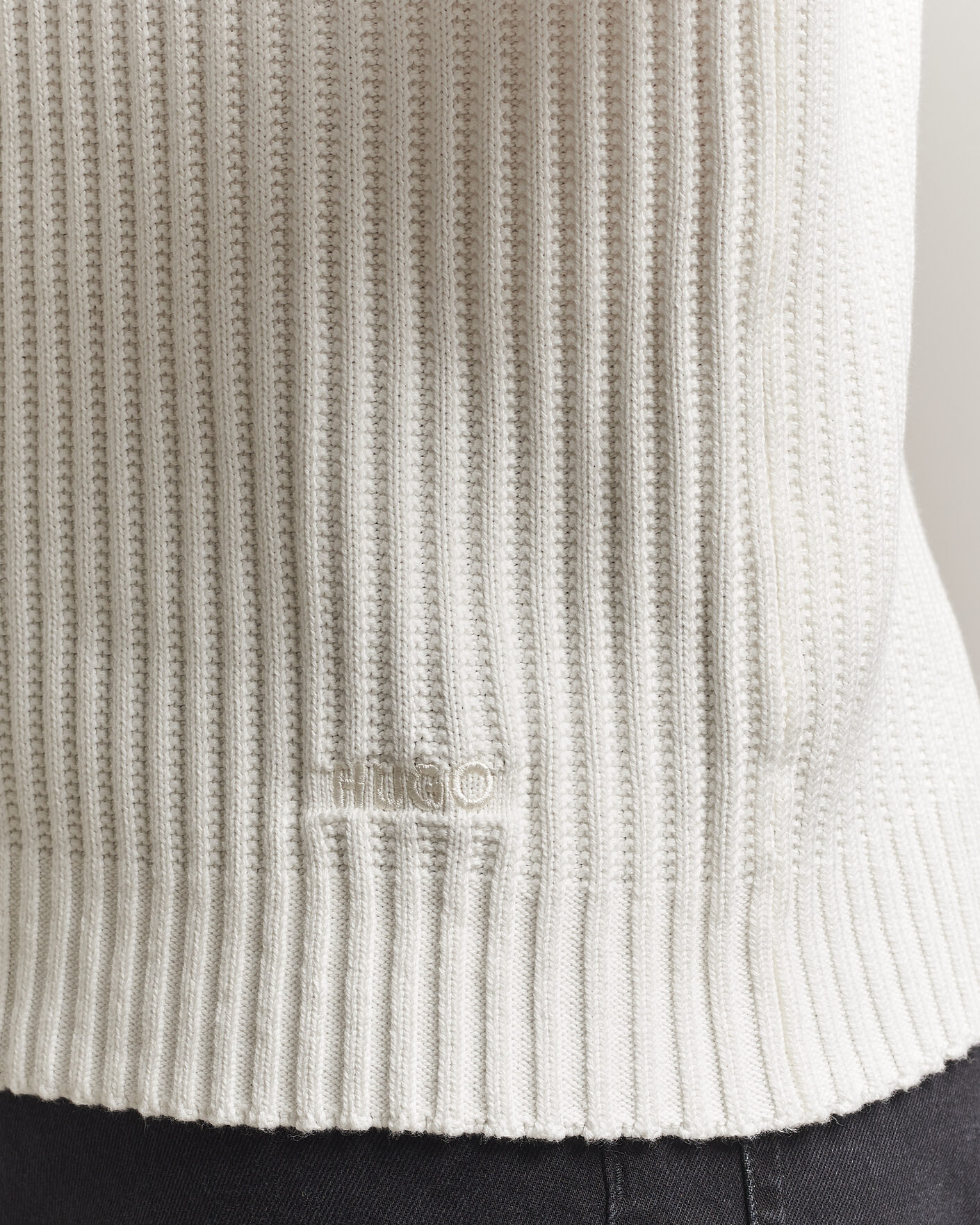 Herre | Trøjer | HUGO | Sribban Cotton Knitted Sweater Natural