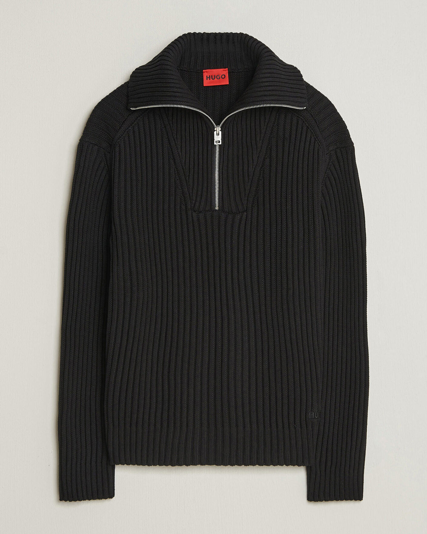 Herre | Trøjer | HUGO | Srtithon Cotton Knitted Half Zip Black