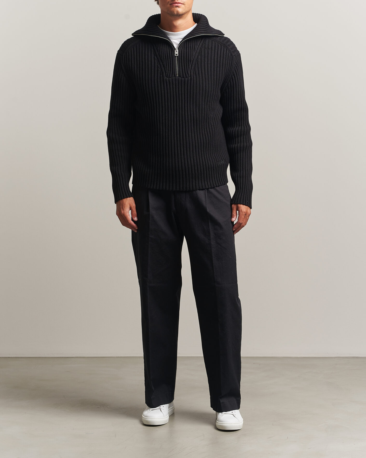 Herre | Trøjer | HUGO | Srtithon Cotton Knitted Half Zip Black