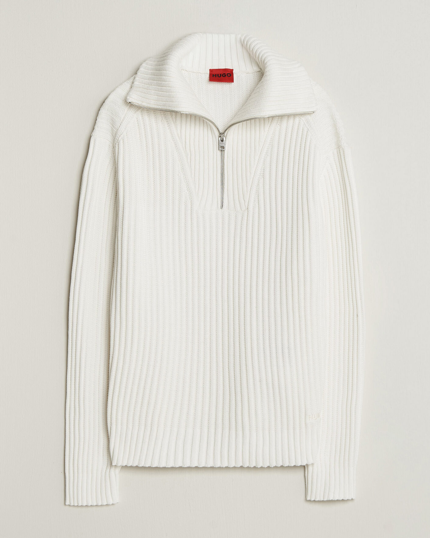 Herre | Trøjer | HUGO | Srtithon Cotton Knitted Half Zip Natural