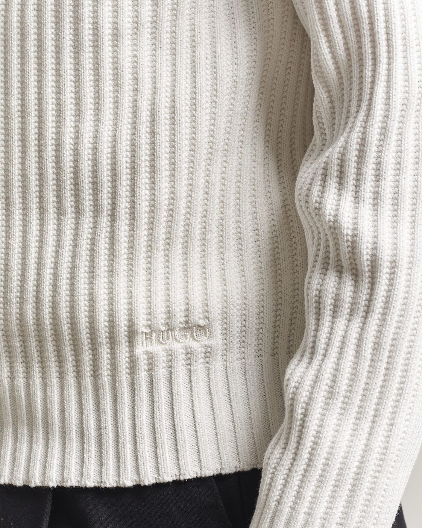Herre | Trøjer | HUGO | Srtithon Cotton Knitted Half Zip Natural