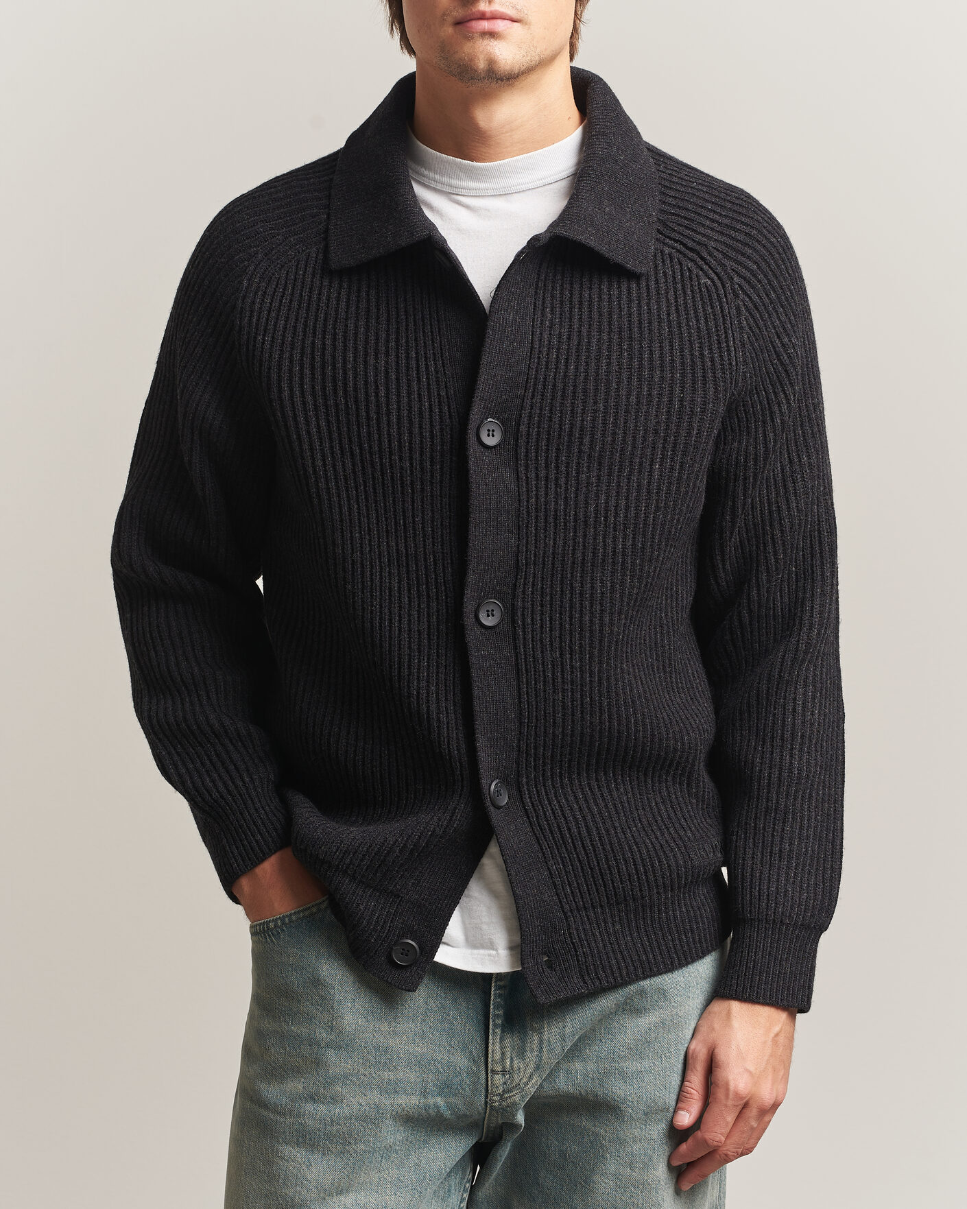 Herre | Trøjer | HUGO | Sardeep Wool Knitted Cardigan Black