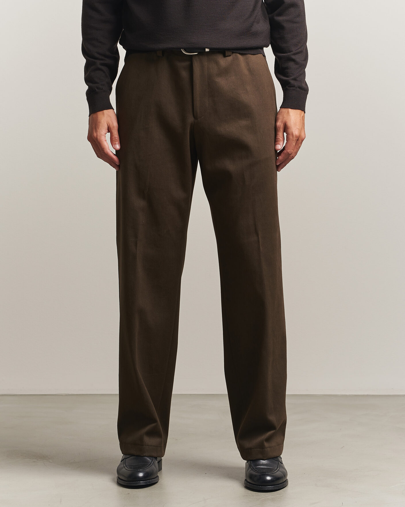 Herre | Bukser | BOSS CAMEL | Pave Brushed Cotton Pleated Trousers Open Green