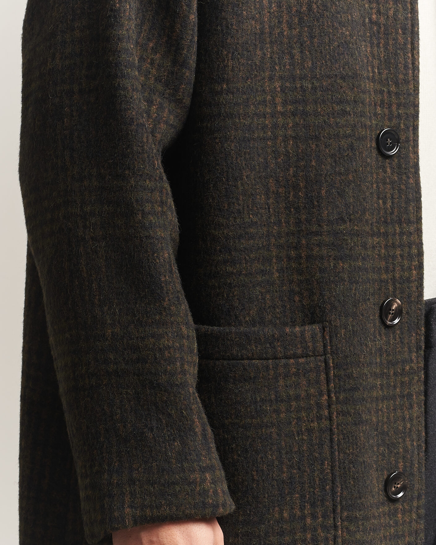 Herre | Jakker | BOSS CAMEL | Cohn Wool Checked Coat Open Green