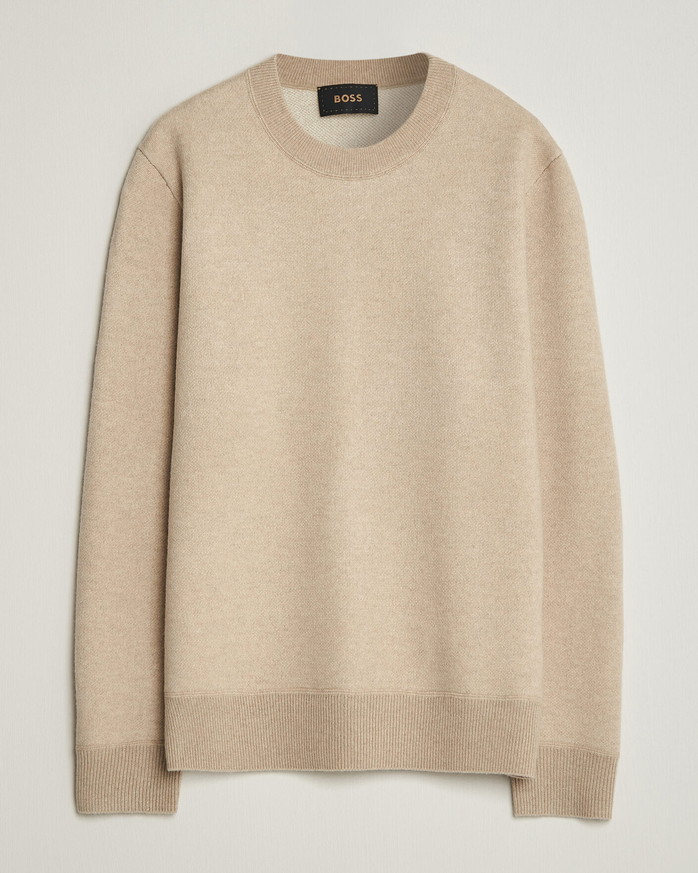 Herre | Trøjer | BOSS CAMEL | Farrison Wool Knitted Sweater Light Beige