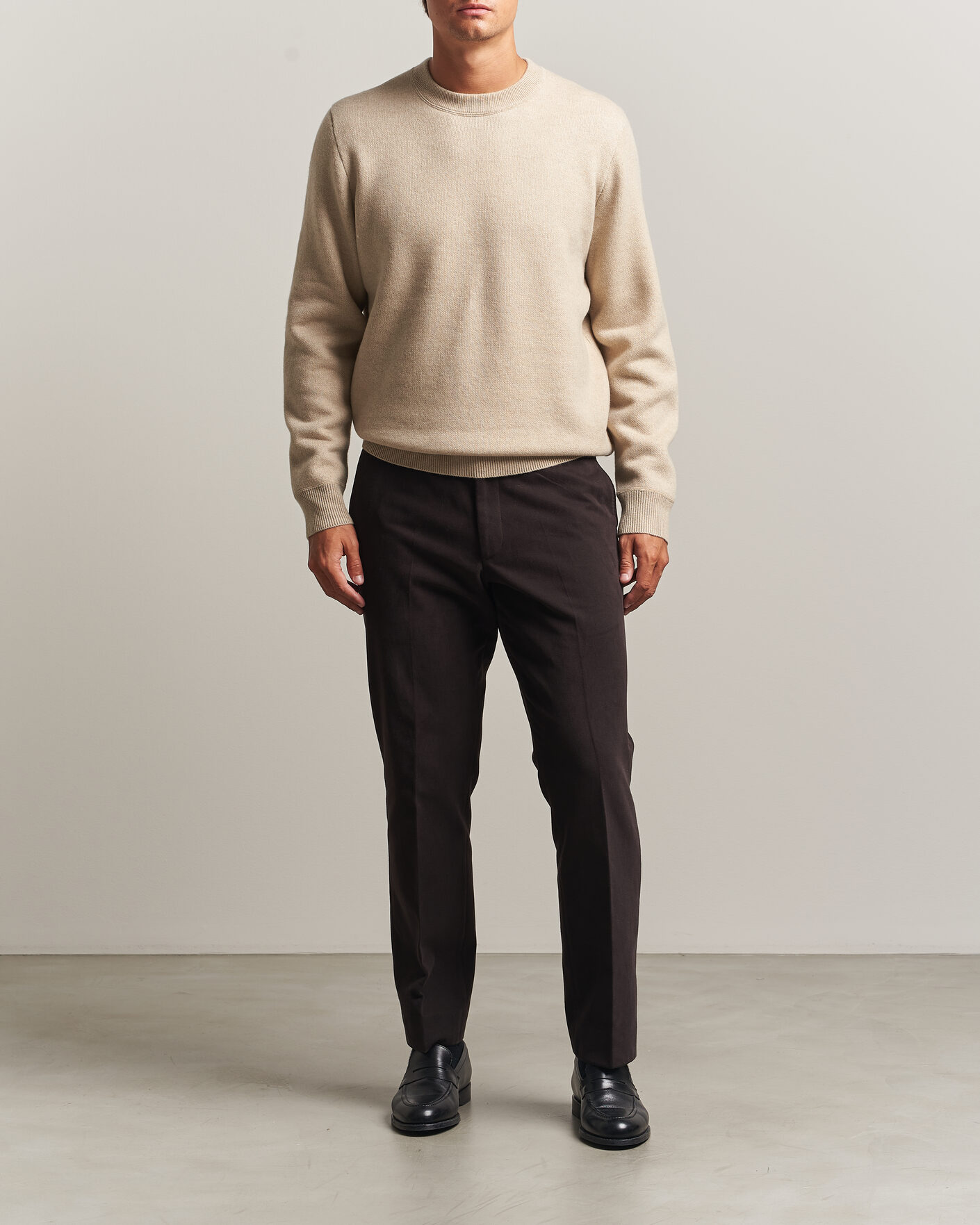Herre | Trøjer | BOSS CAMEL | Farrison Wool Knitted Sweater Light Beige