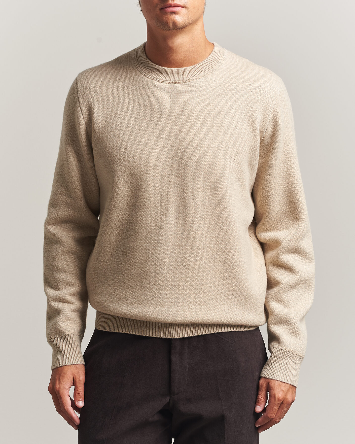Herre | Trøjer | BOSS CAMEL | Farrison Wool Knitted Sweater Light Beige