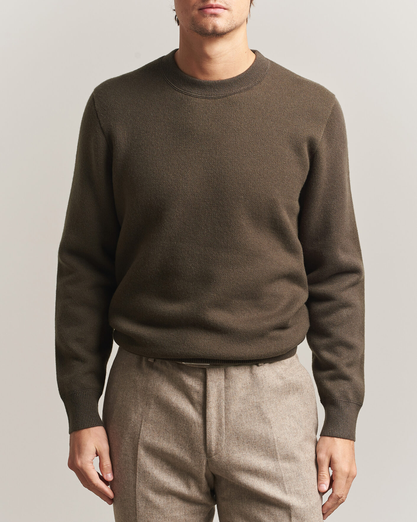 Herre | Trøjer | BOSS CAMEL | Farrison Cashmere Knitted Sweater Open Green
