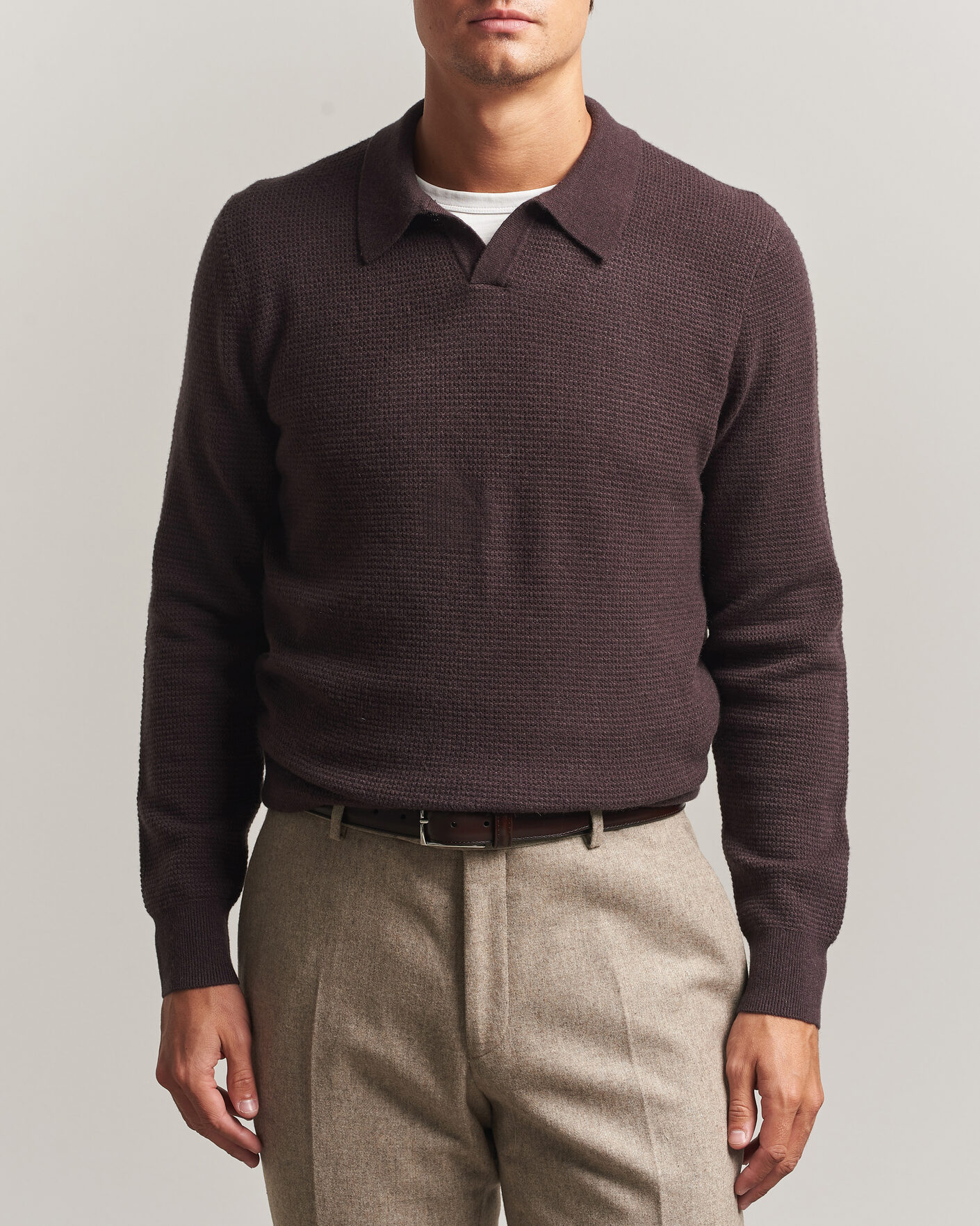 Herre | Trøjer | BOSS CAMEL | Filo Wool Knitted Polo Open Brown