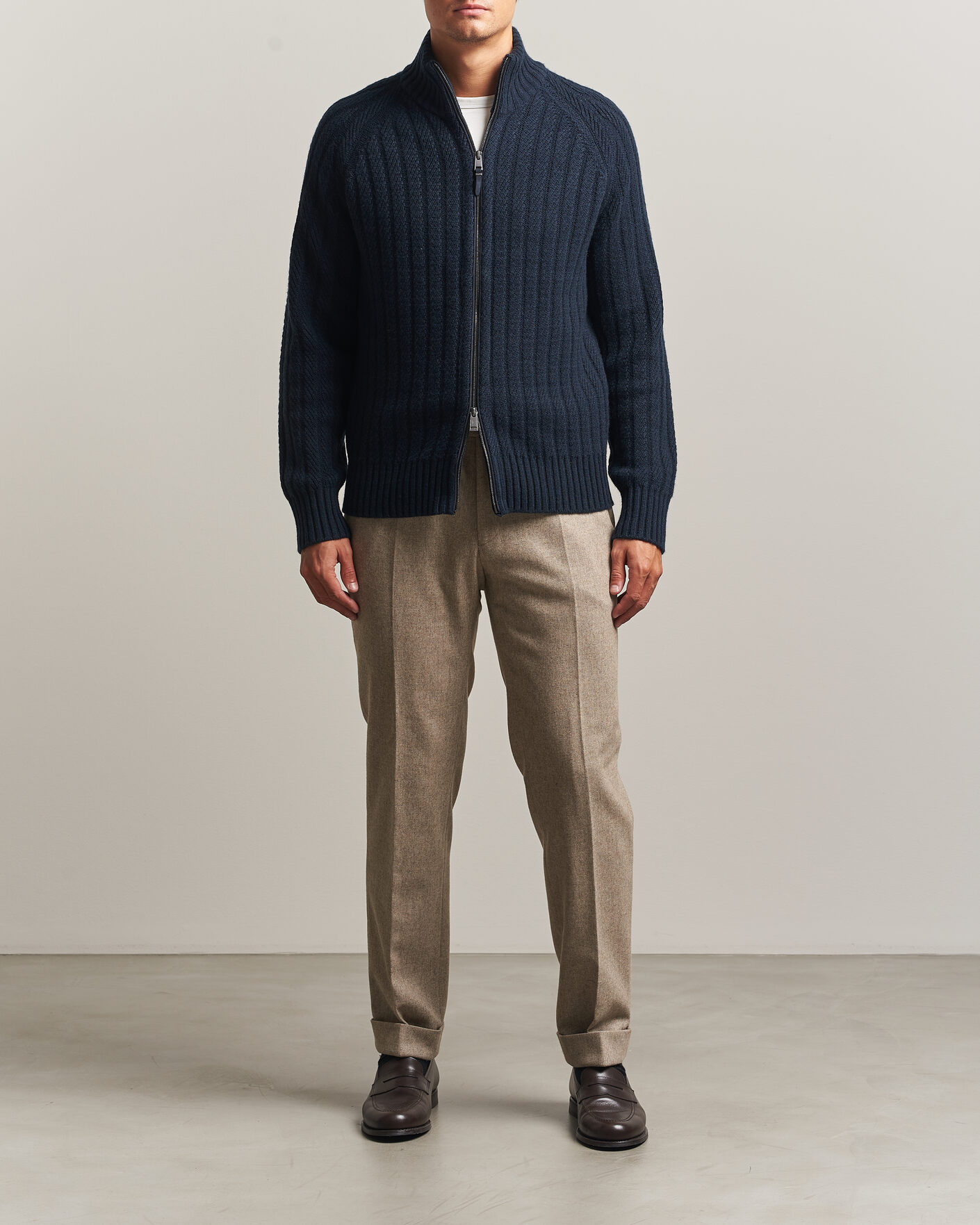 Herre | Trøjer | BOSS CAMEL | Filane Wool Knitted Full Zip Dark Blue
