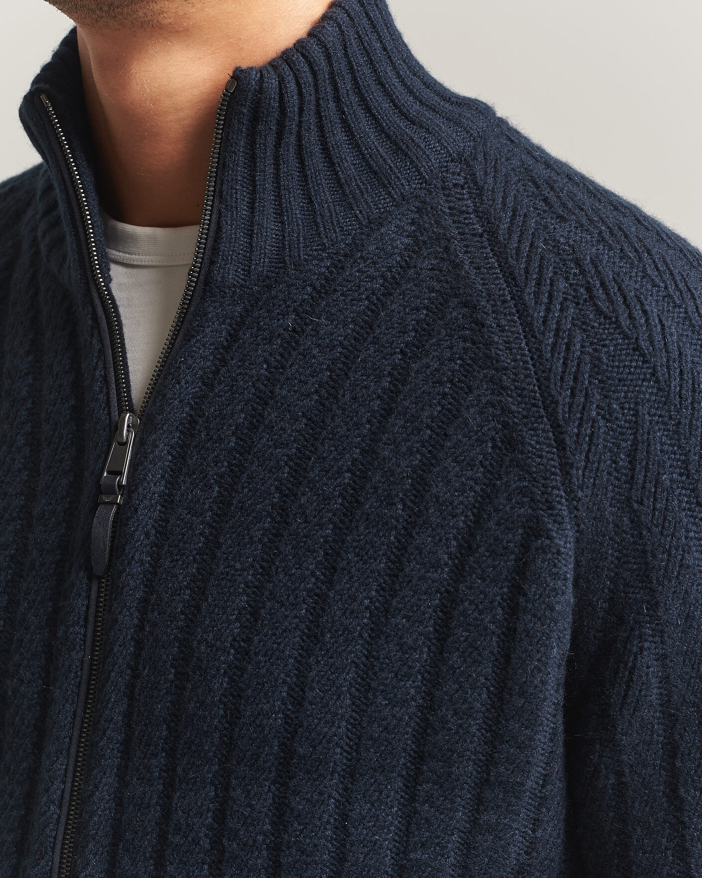 Herre | Trøjer | BOSS CAMEL | Filane Wool Knitted Full Zip Dark Blue