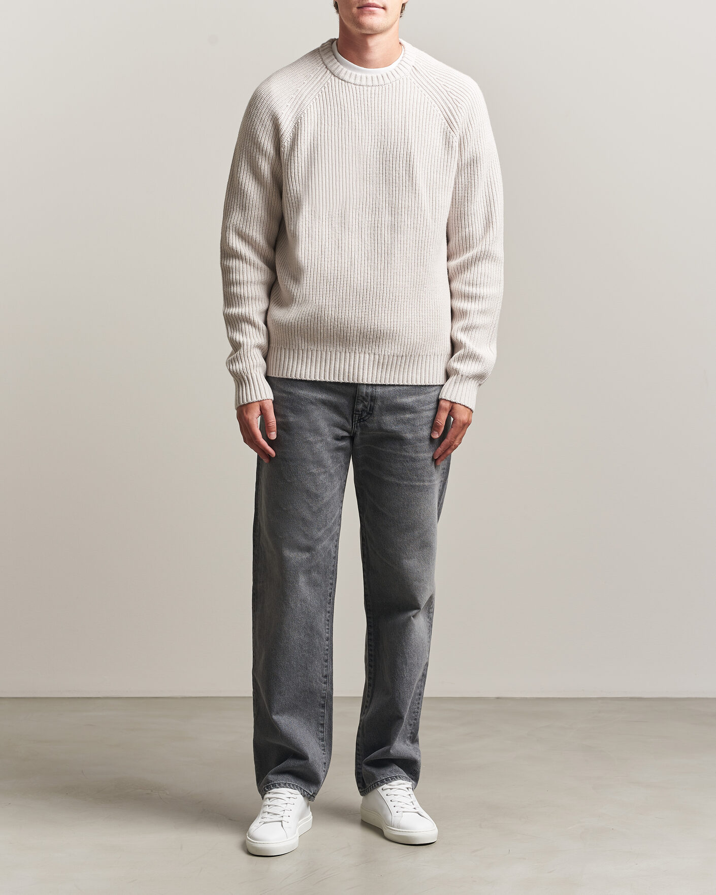 Herre | Trøjer | J.Lindeberg | Hallow Wool Blend Knitted Sweater Moonbeam