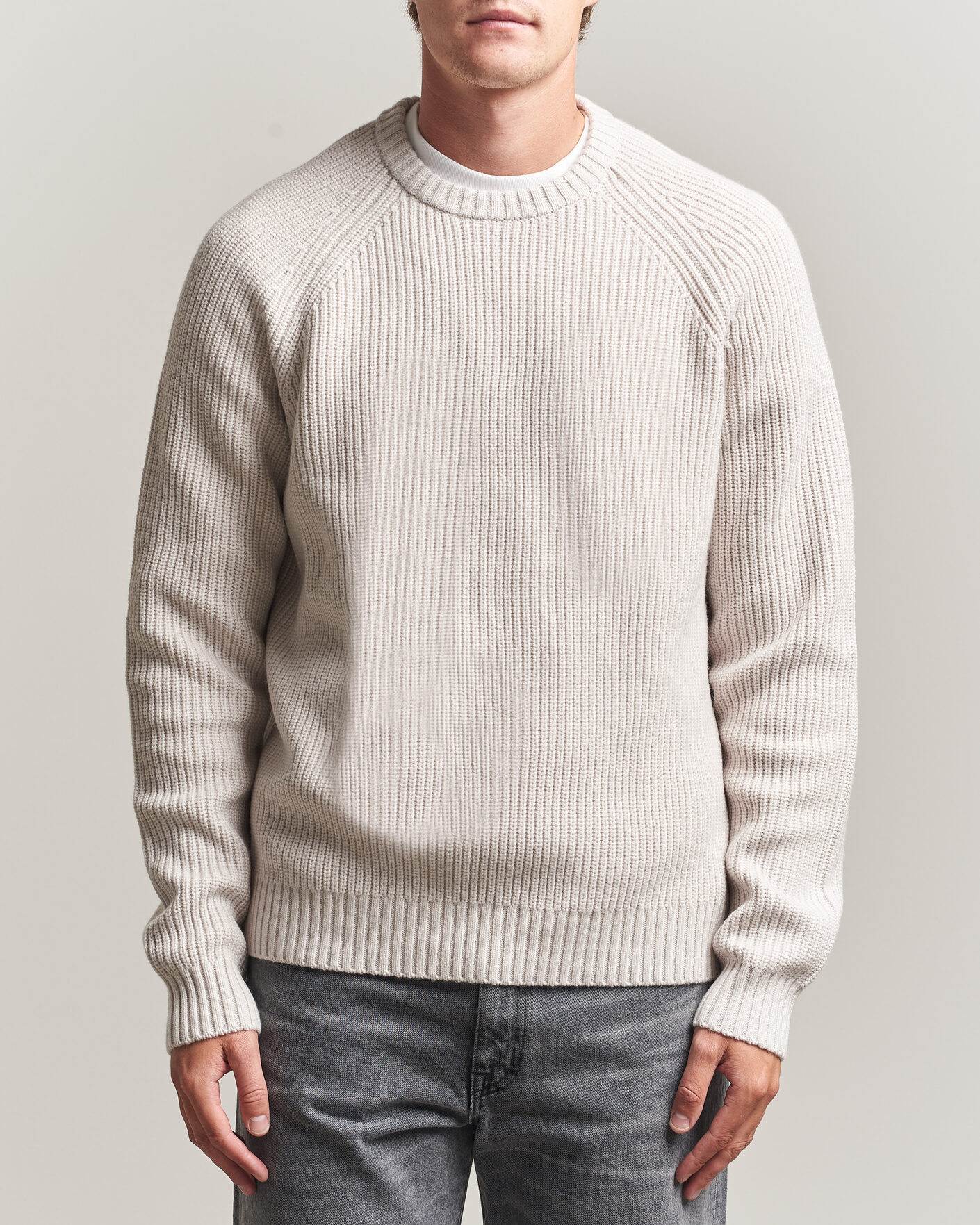 Herre | Trøjer | J.Lindeberg | Hallow Wool Blend Knitted Sweater Moonbeam