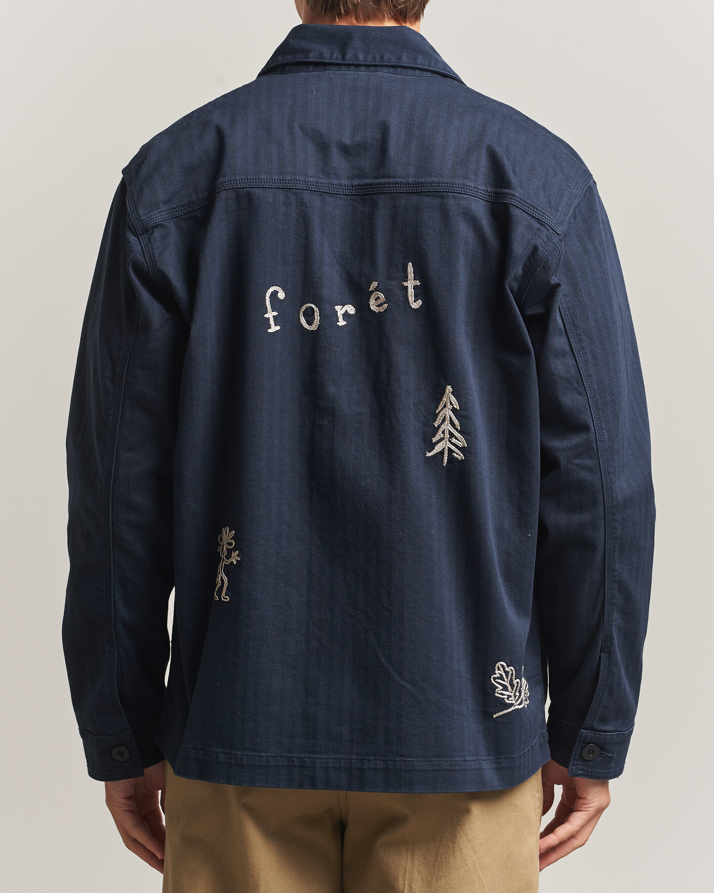 Herre | Skjorter | Forét | Berry Herringbone Embroidery Overshirt Navy