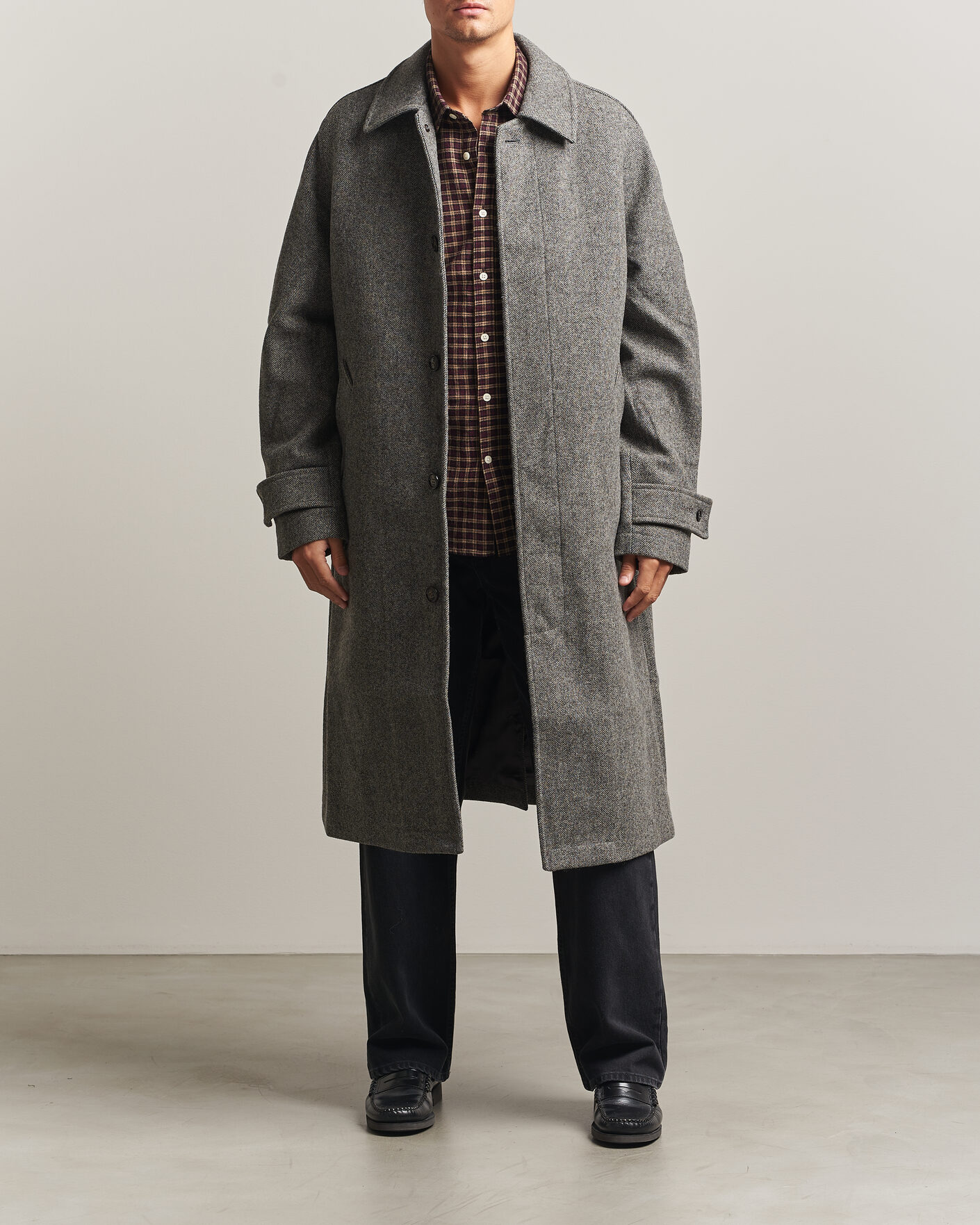 Herre | Jakker | Forét | Pine Wool Coat Grey Herringbone
