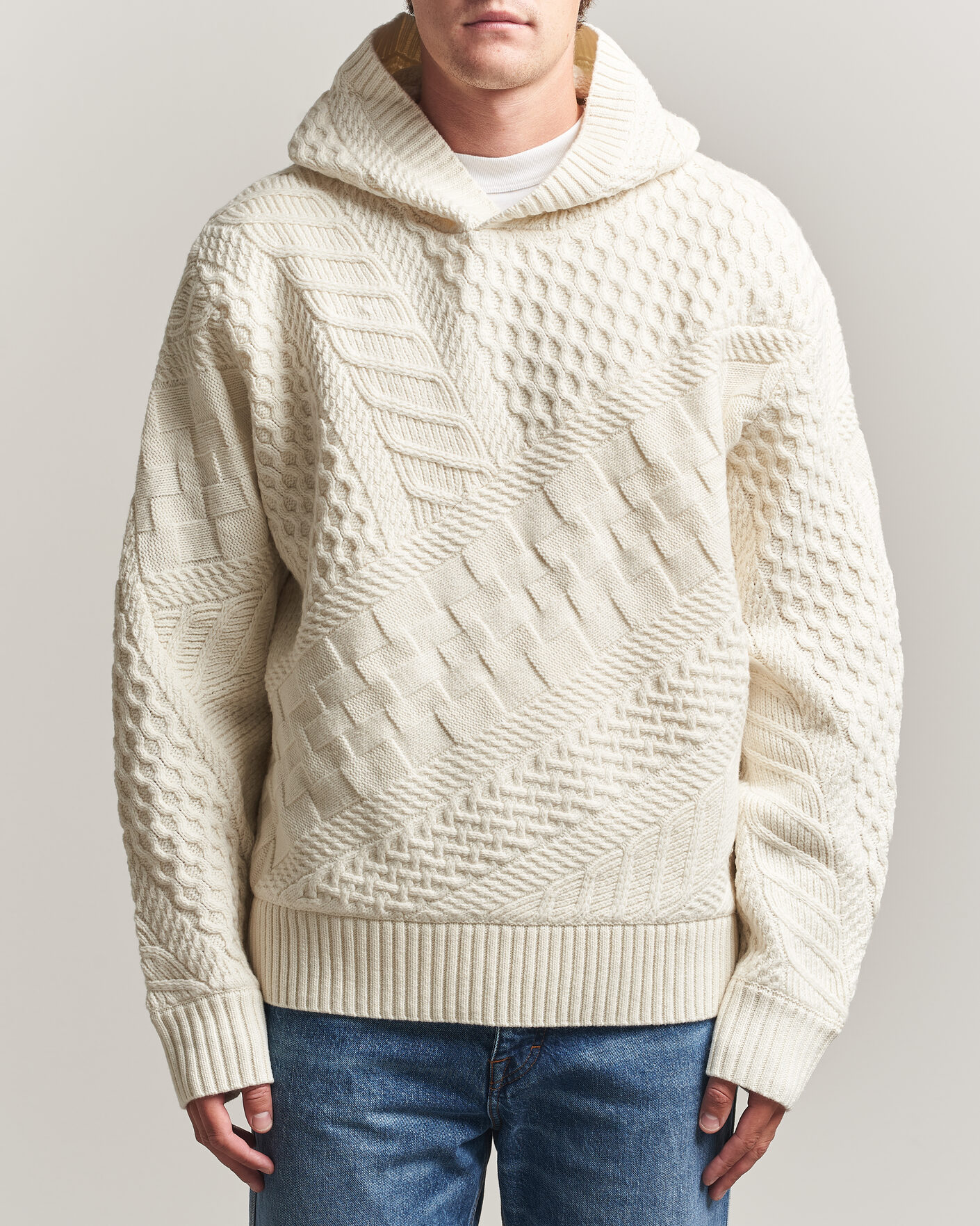 Herre | Trøjer | J.Lindeberg | Savio Cable Knitted Hoodie Tofu