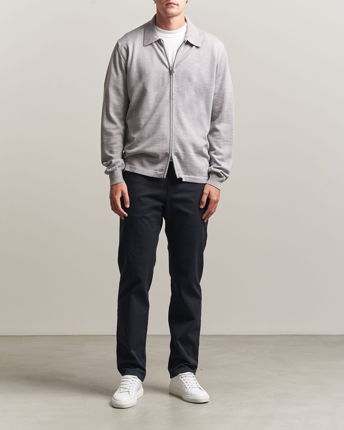 Herre | Trøjer | J.Lindeberg | Kaleb Merino Full Zip Light Grey Melange
