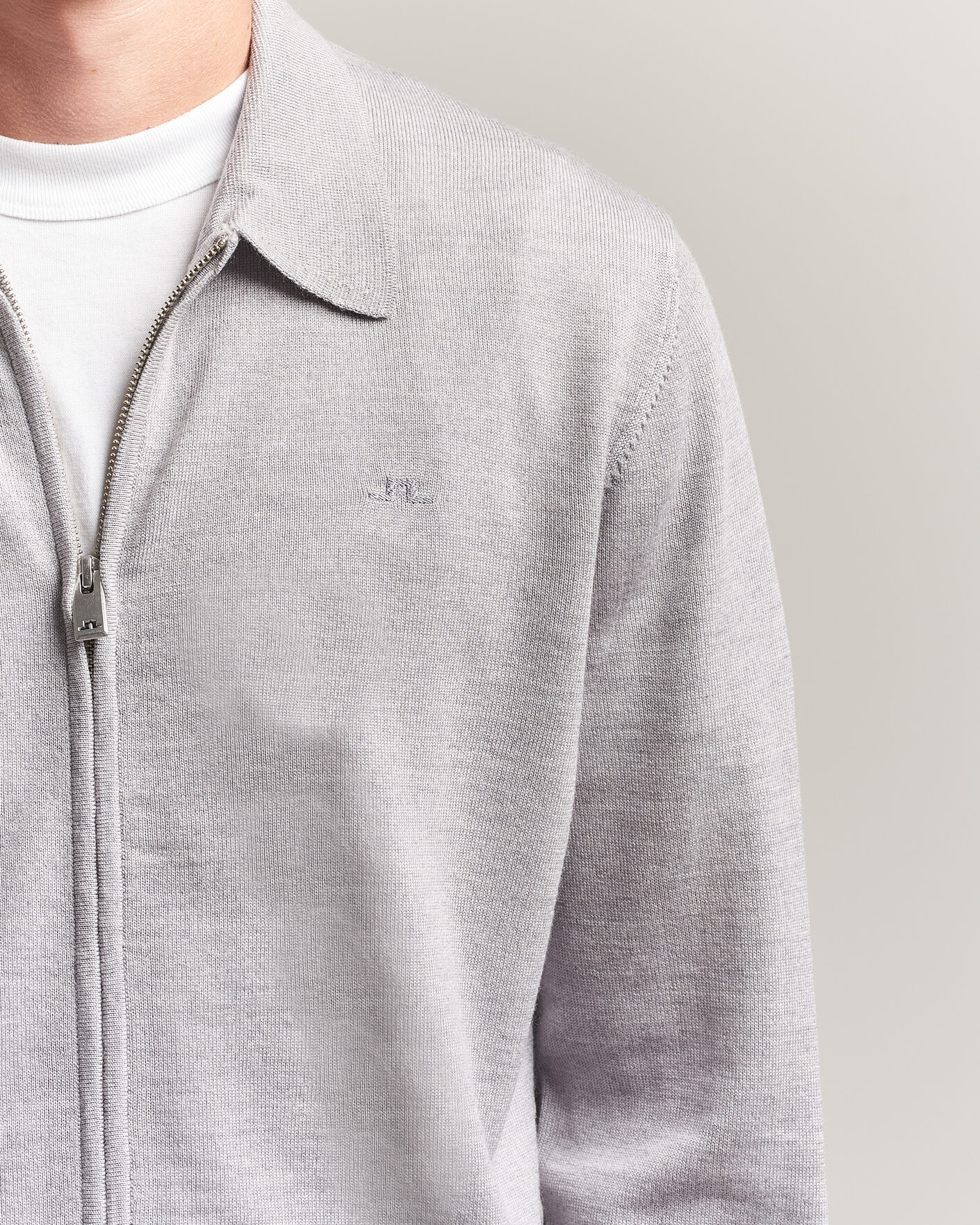 Herre | Trøjer | J.Lindeberg | Kaleb Merino Full Zip Light Grey Melange