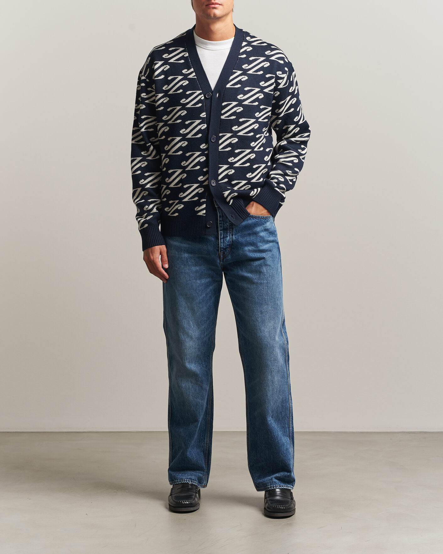 Herre | Trøjer | J.Lindeberg | Denny Jacquard Cardigan JL Navy