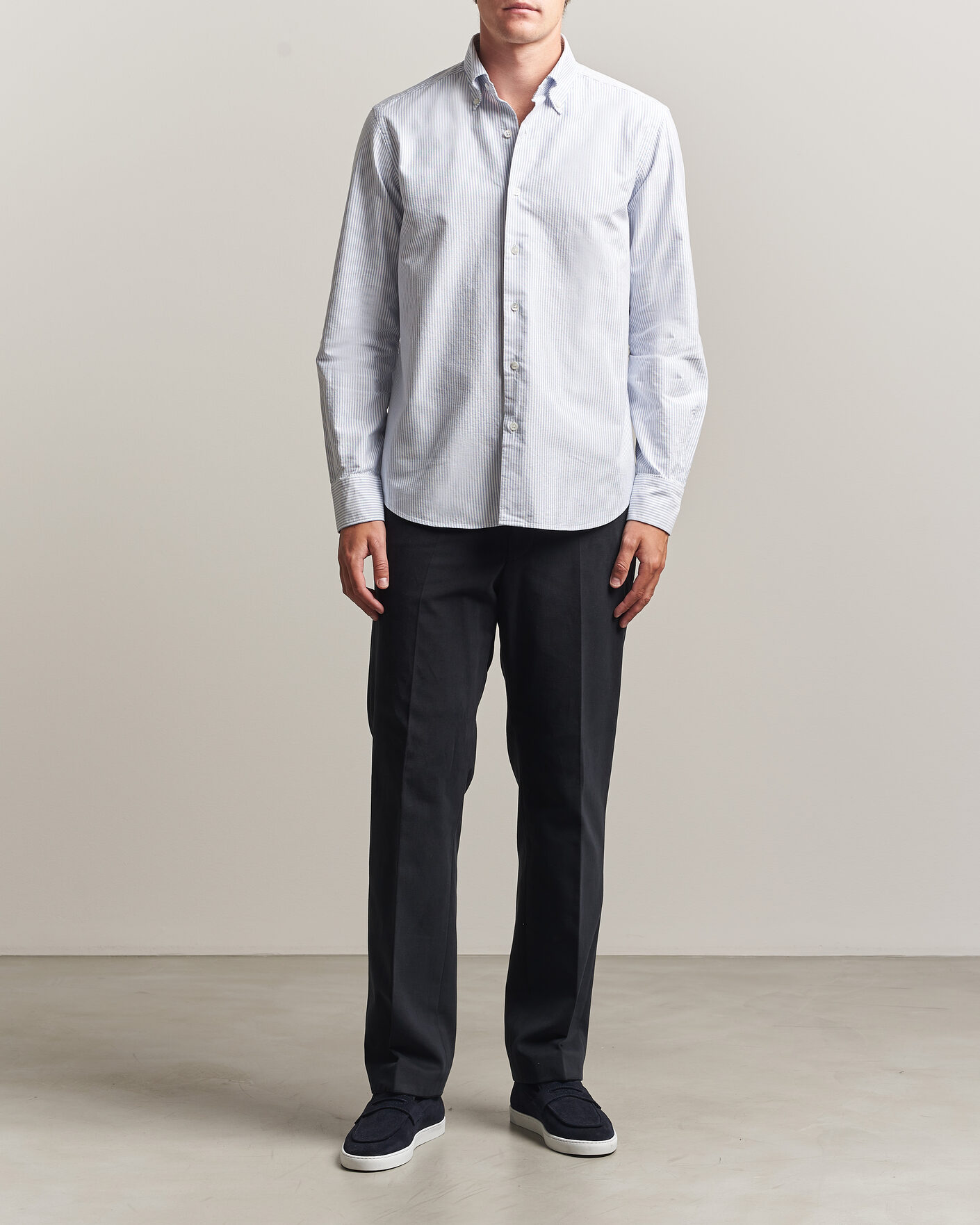 Herre | Skjorter | Grigio | Oxford Button Down Shirt Light Blue Stripe