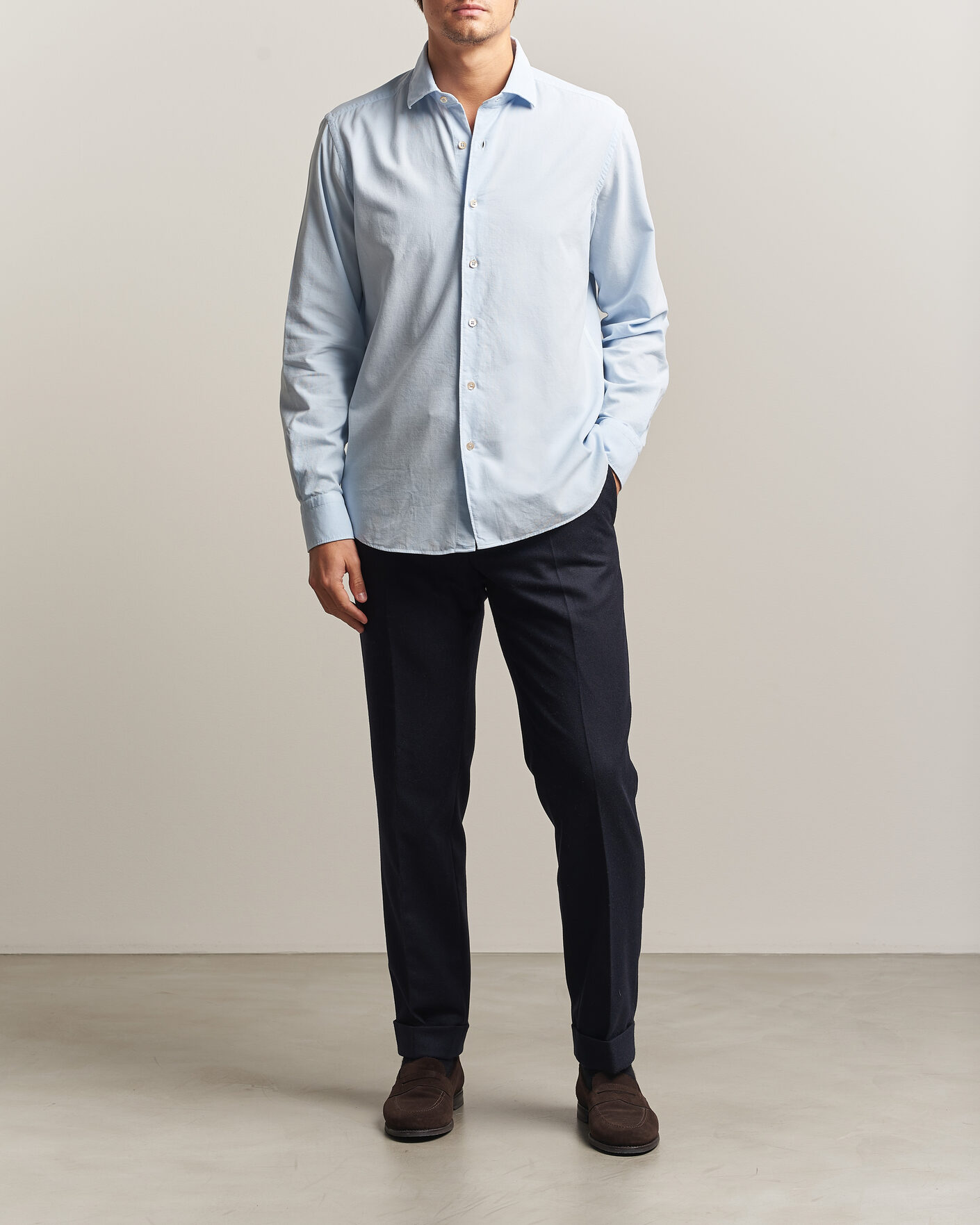 Herre | Skjorter | Grigio | Corduroy Shirt Light Blue