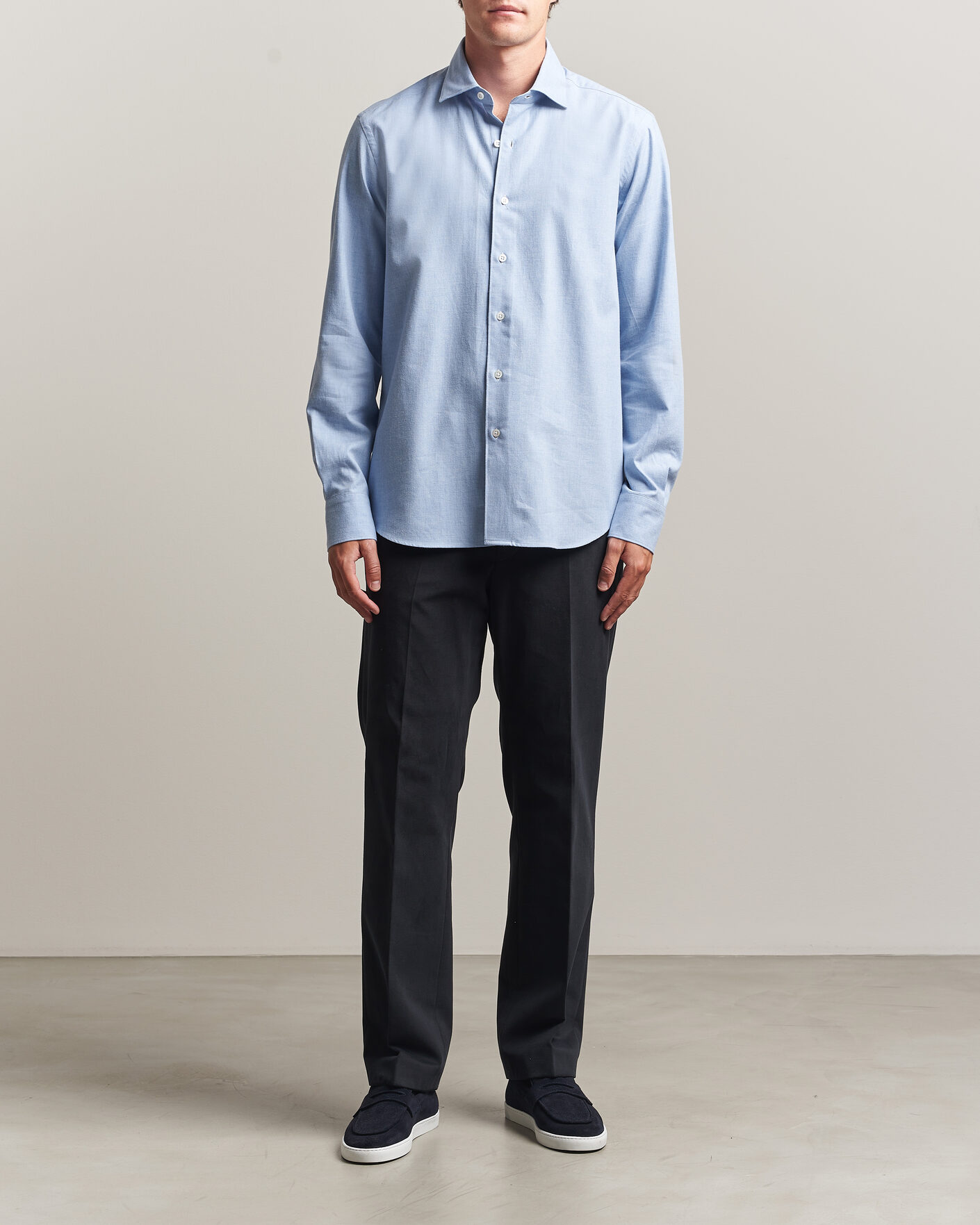 Herre | Skjorter | Grigio | Washed Flannel Shirt Light Blue