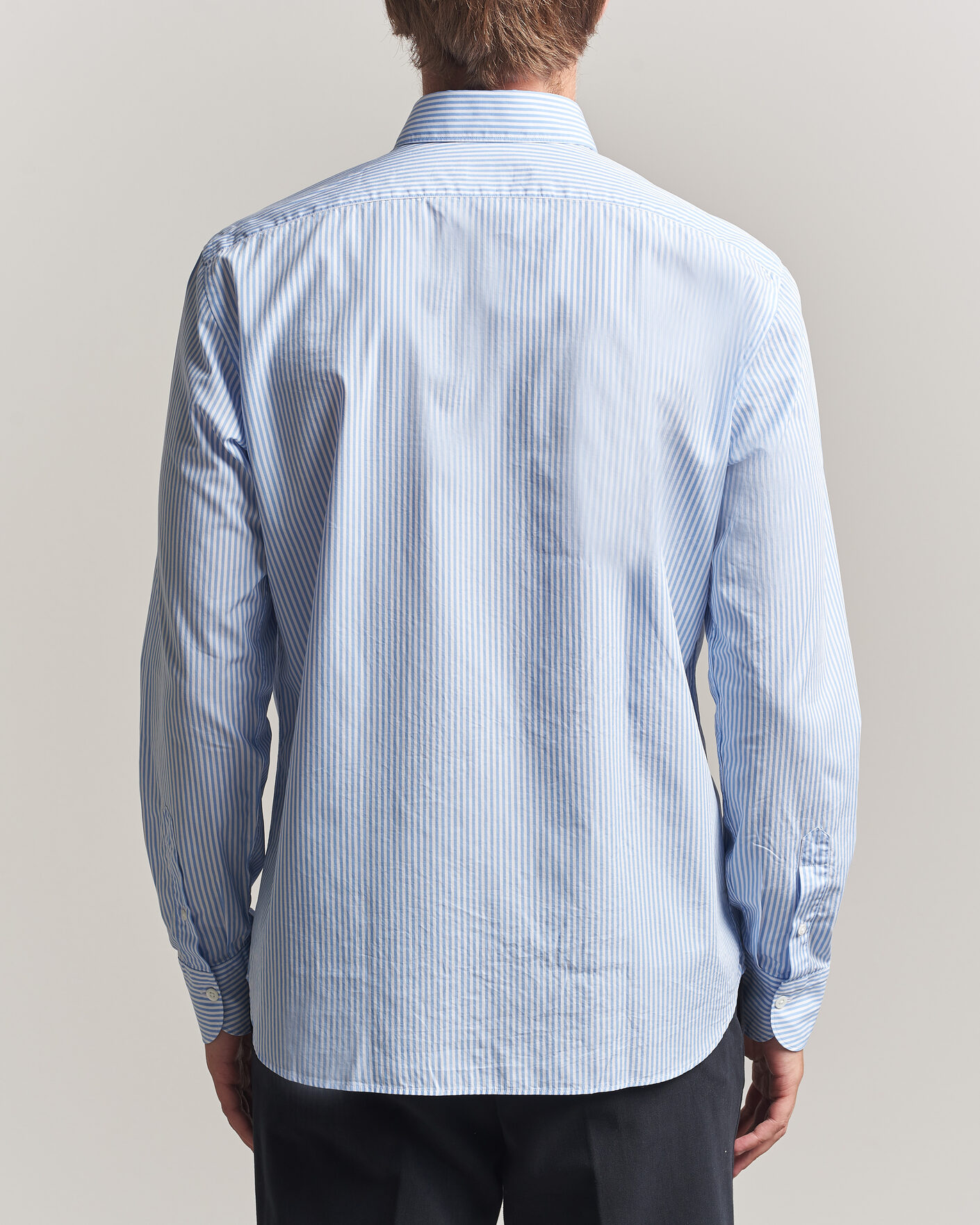 Herre | Skjorter | Grigio | Popeline Button Down Shirt Light Blue Stripe