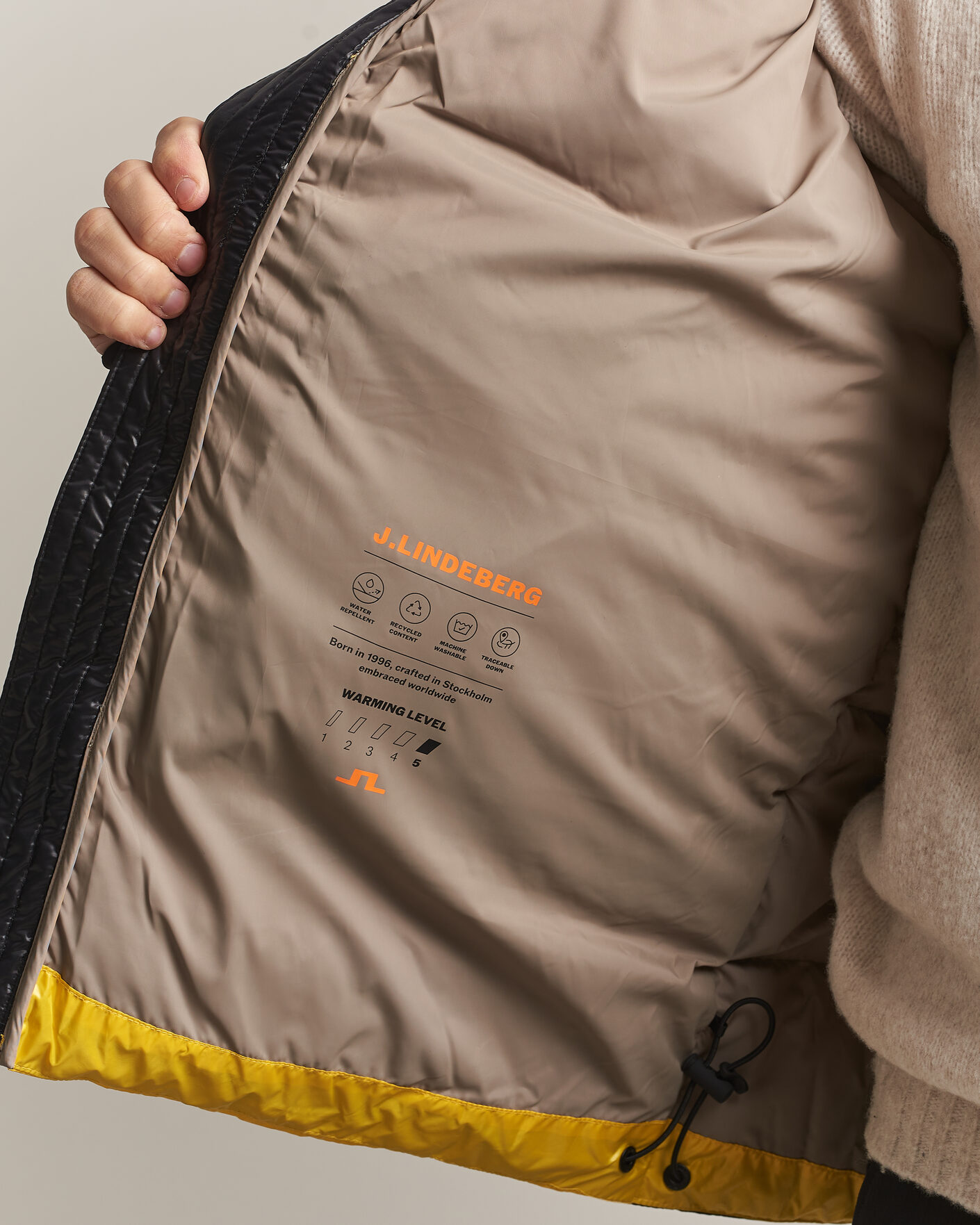 Herre | Jakker | J.Lindeberg | Creek Block Hooded Down Jacket Bumblebee