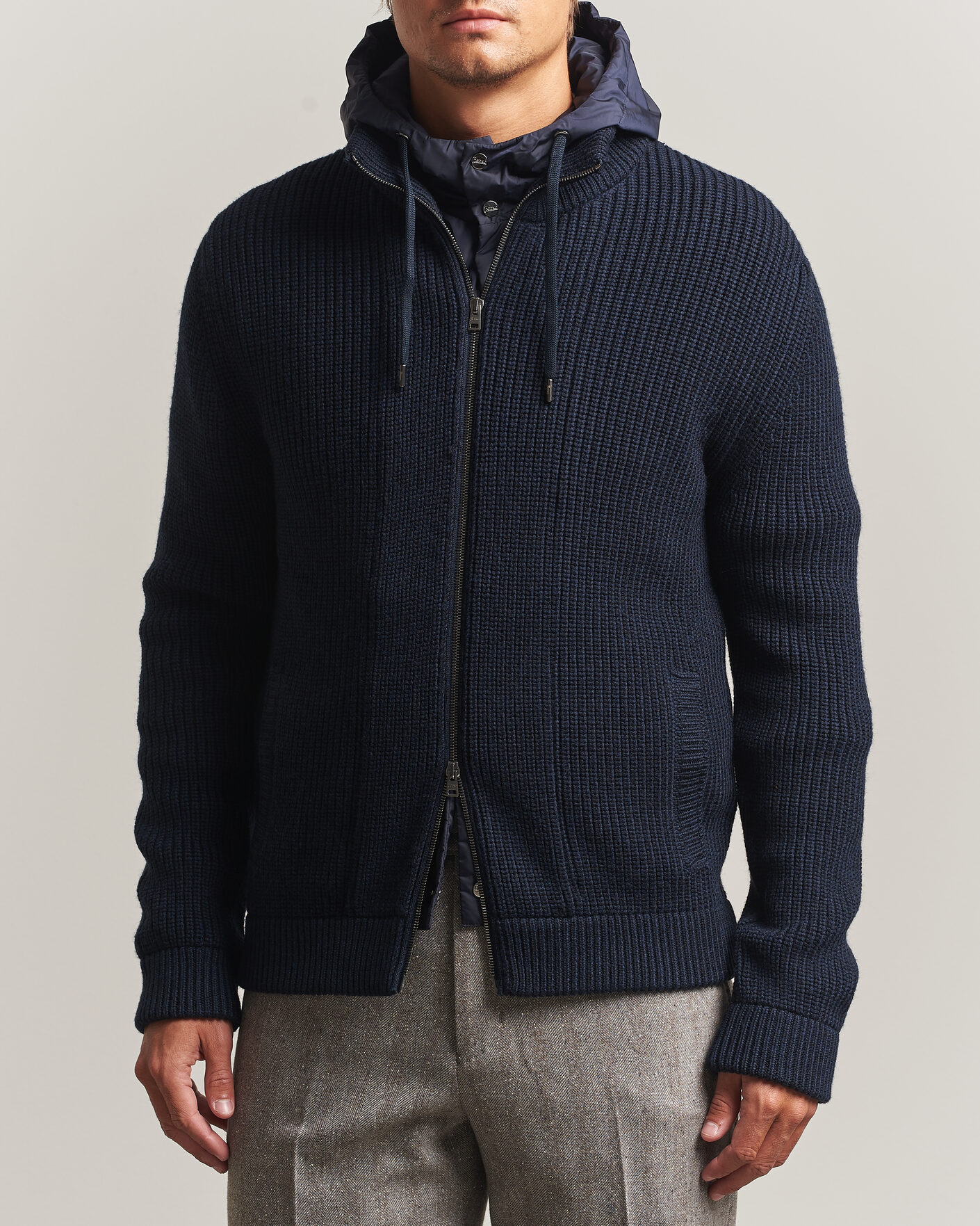 Herre | Trøjer | Herno | Full Zip Knit Cardigan Navy
