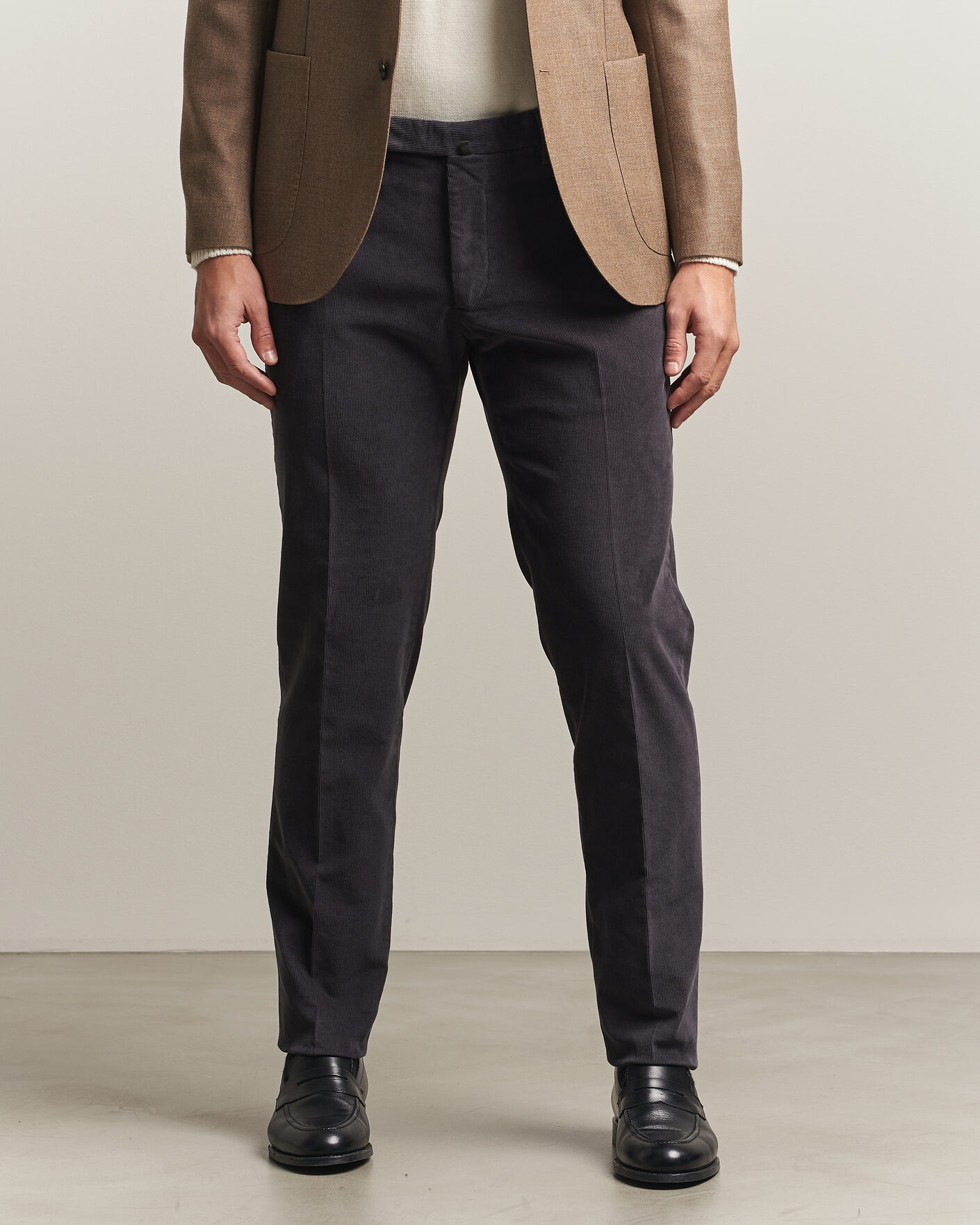 Herre | Bukser | Incotex | Slim Fit Baby Corduroy Trousers Dark Grey