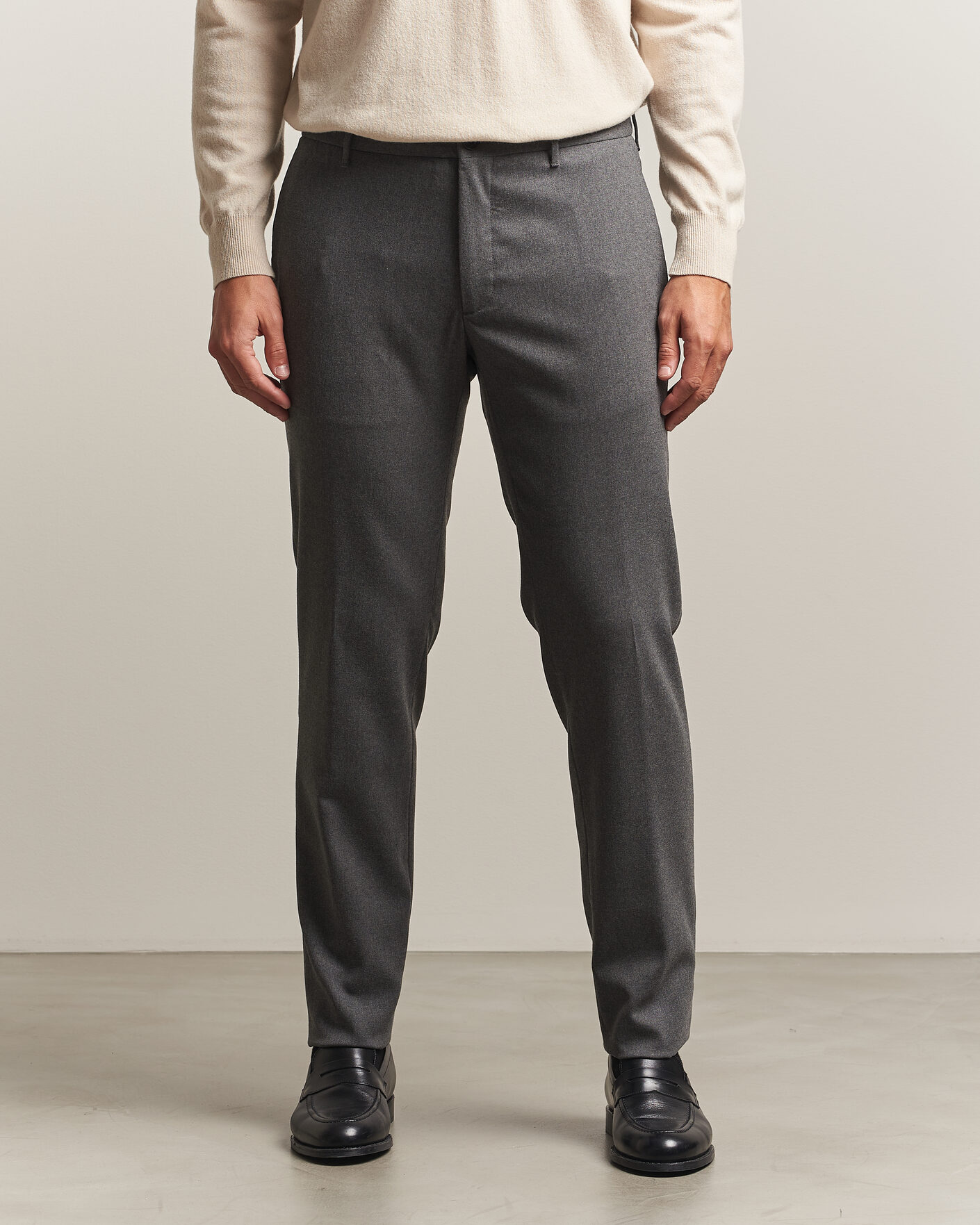 Herre | Bukser | Incotex | Slim Fit Washable Flannel Trousers Grey Melange