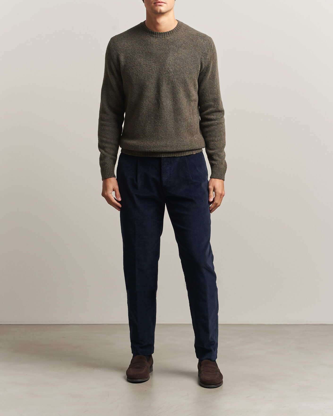Herre | Bukser | Incotex | Regular Fit Washed Corduroy Slacks Navy