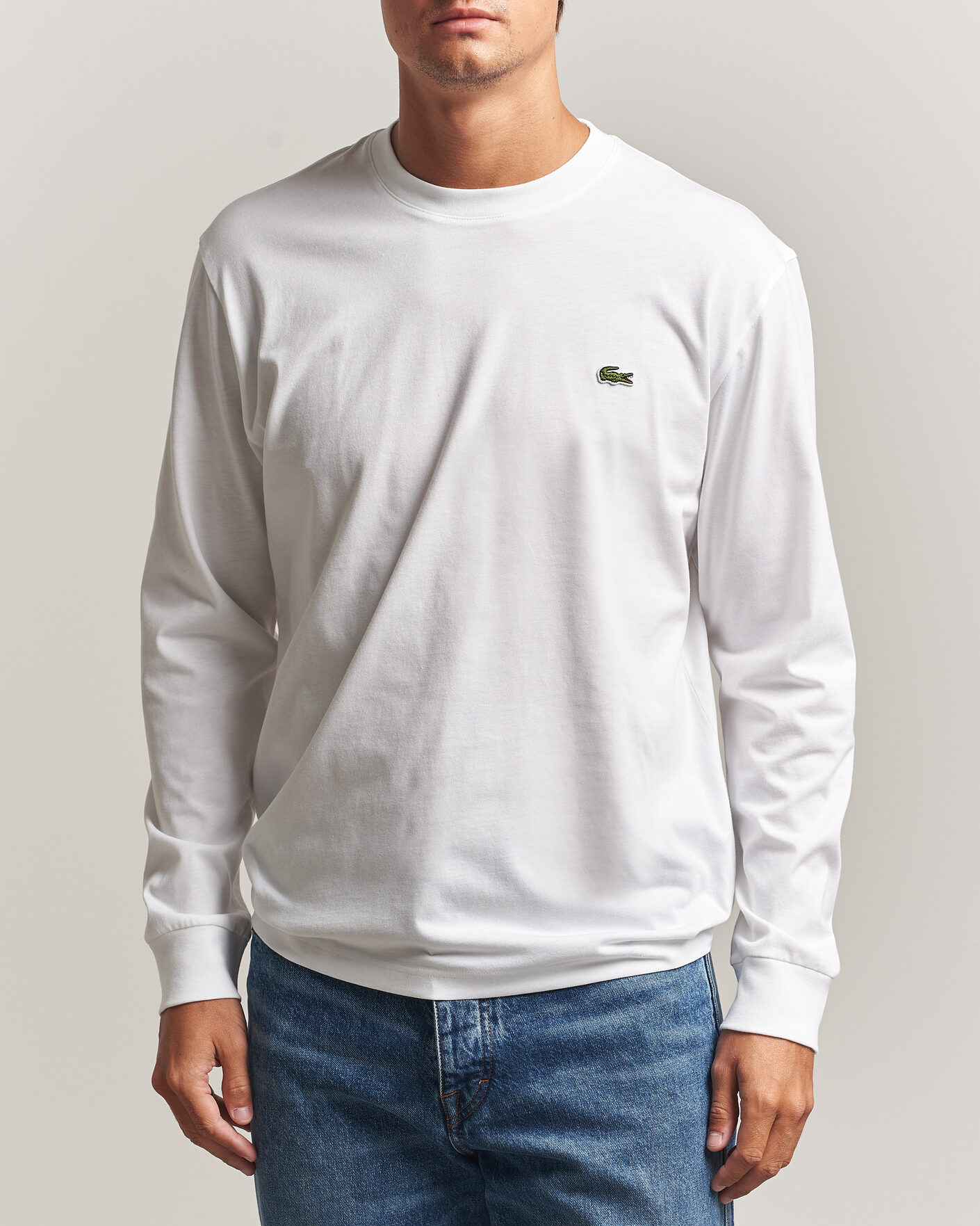 Herre | T-Shirts | Lacoste | Crew Neck Long Sleeve T-Shirt White