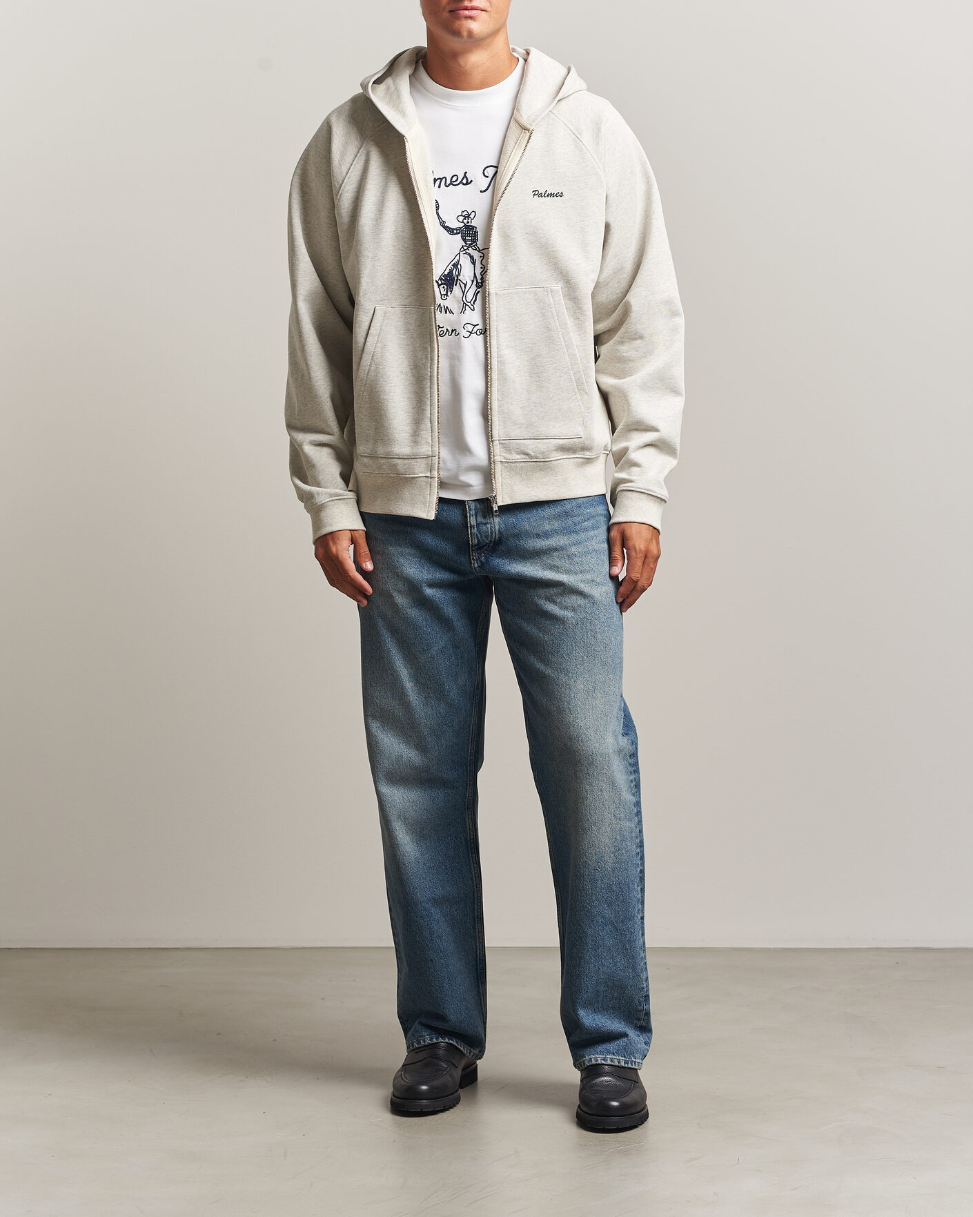Herre | Trøjer | Palmes | Logo Zip Hoodie Grey Melange