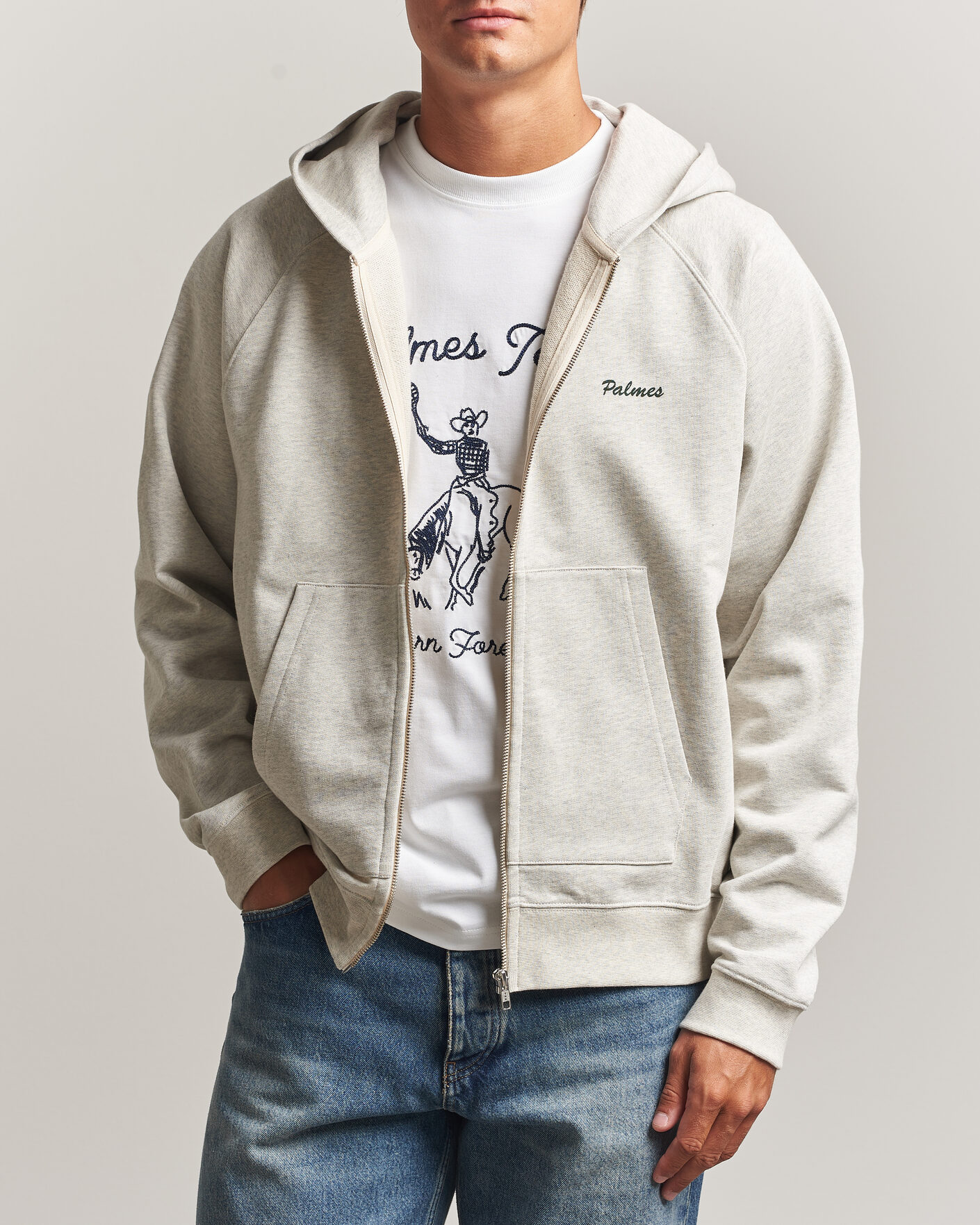 Herre | Trøjer | Palmes | Logo Zip Hoodie Grey Melange