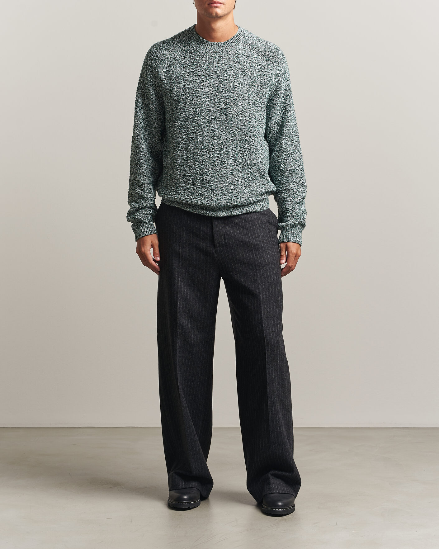 Herre | Trøjer | Palmes | Knitted Crew Neck Sweater Green Melange