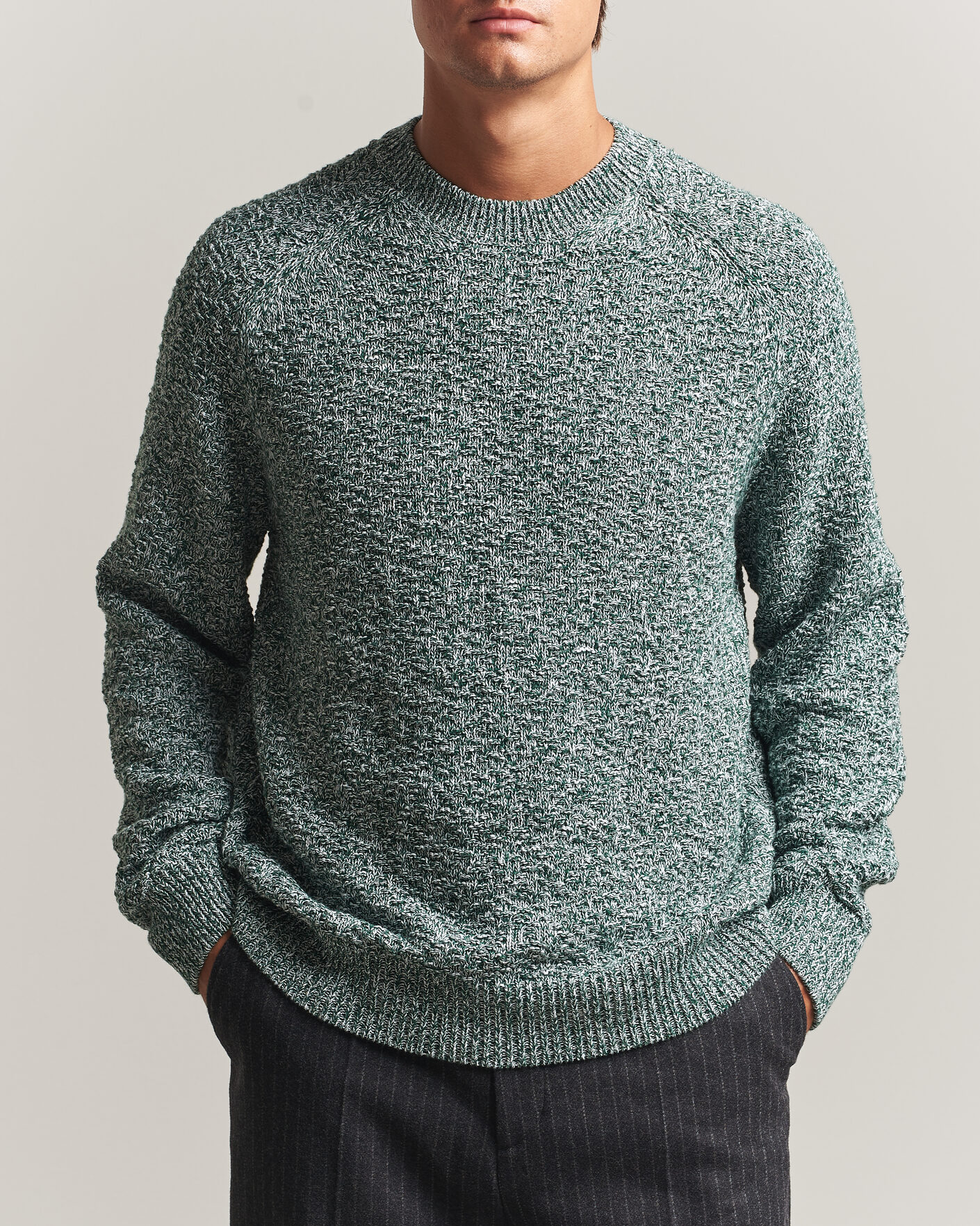 Herre | Trøjer | Palmes | Knitted Crew Neck Sweater Green Melange