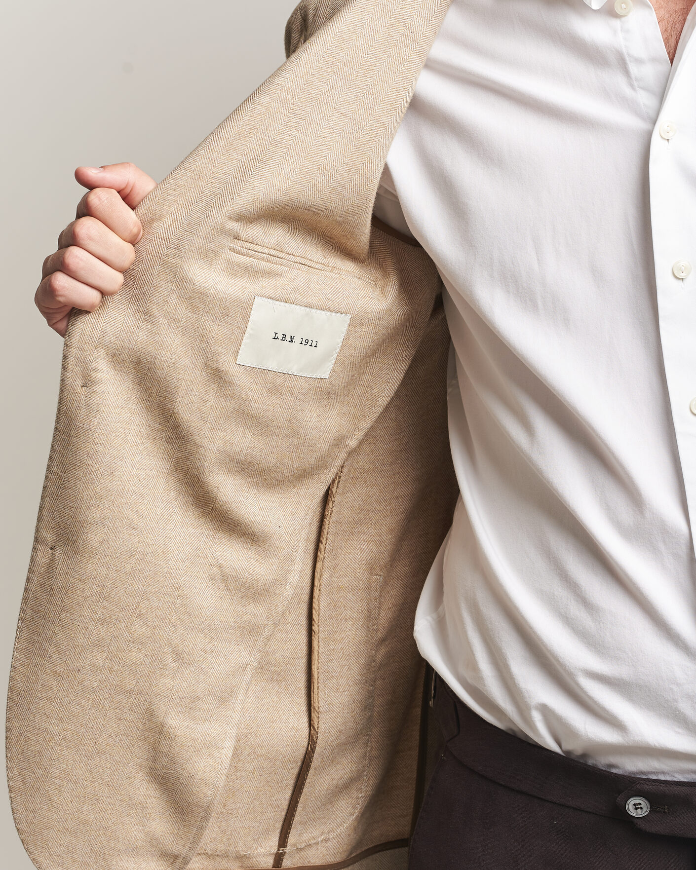 Herre | Blazere & jakker | L.B.M. 1911 | Jack Cotton Herringbone Blazer Beige