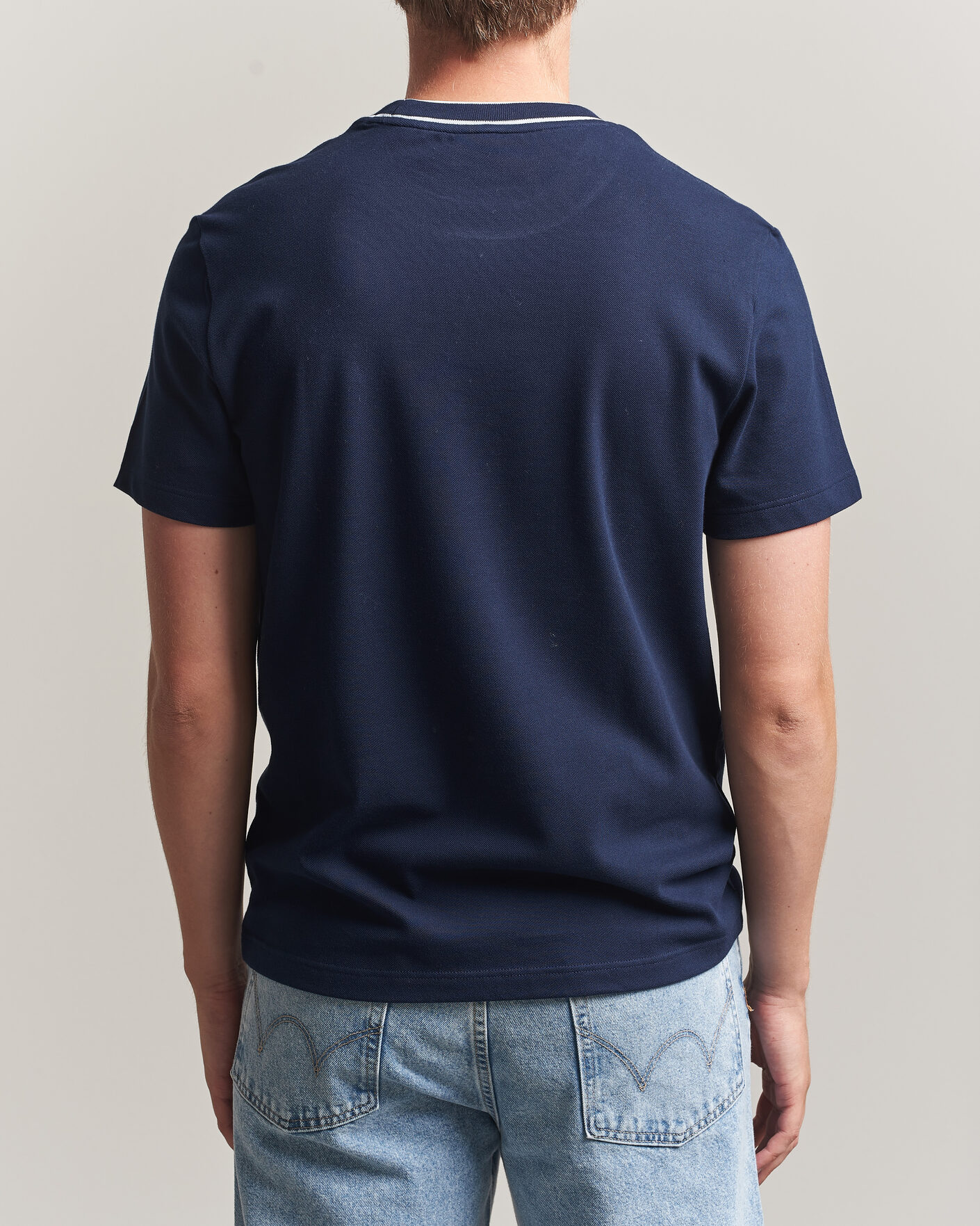 Herre | T-Shirts | Lacoste | Contrast Rib Piqué T-Shirt Navy Blue