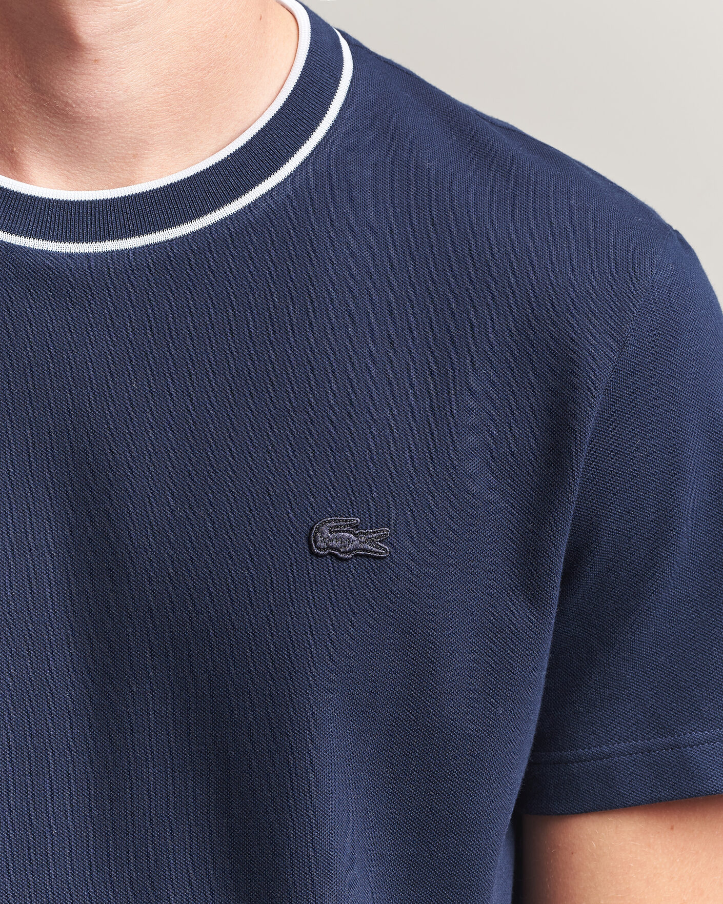Herre | T-Shirts | Lacoste | Contrast Rib Piqué T-Shirt Navy Blue