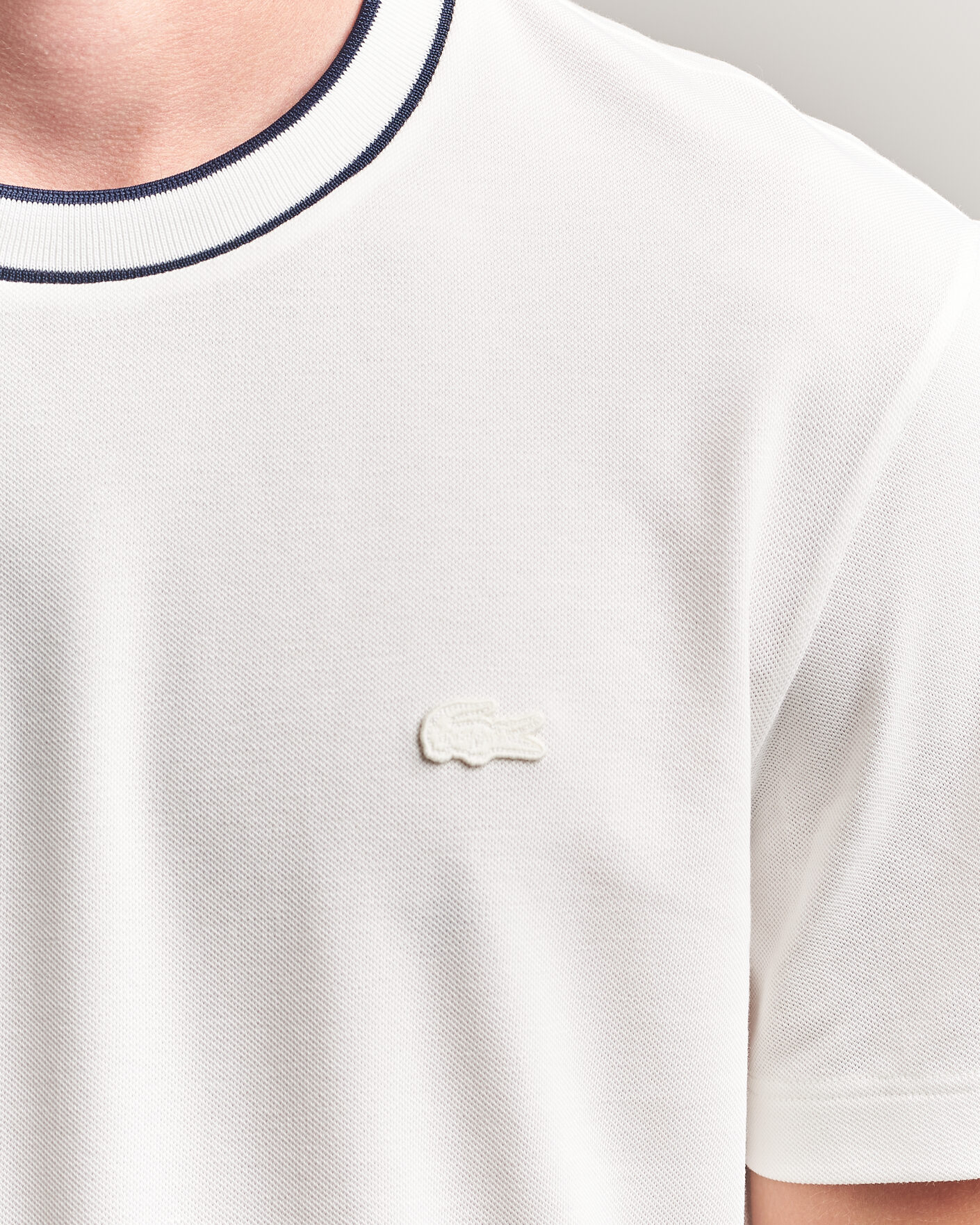 Herre | T-Shirts | Lacoste | Contrast Rib Piqué T-Shirt Flour