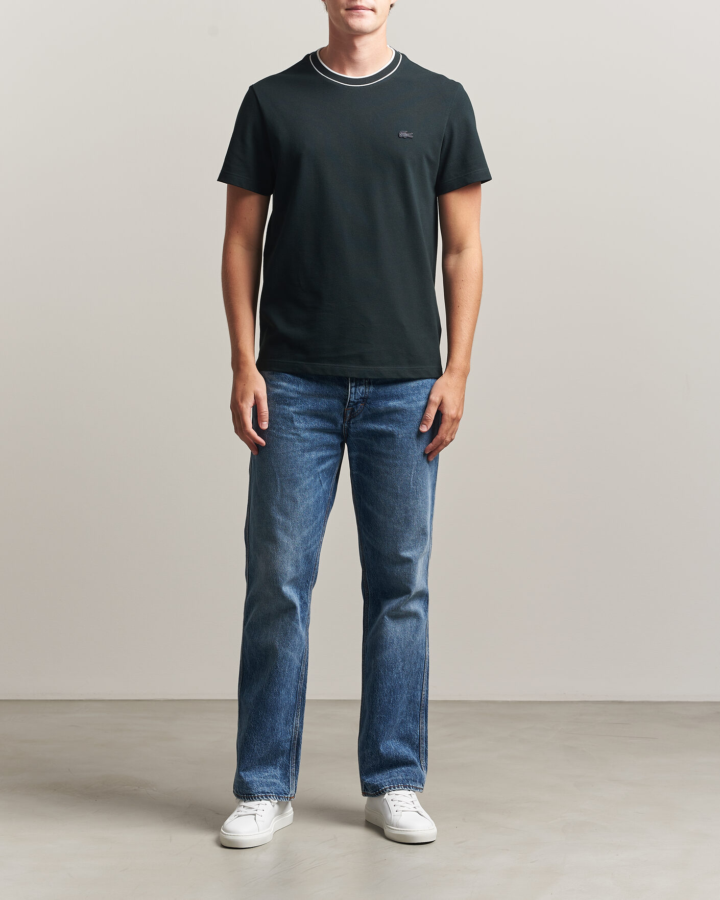 Herre | T-Shirts | Lacoste | Contrast Rib Piqué T-Shirt Dark Varech
