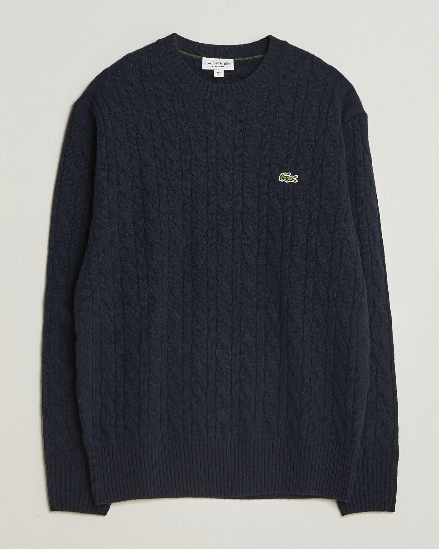Herre | Trøjer | Lacoste | Carded Wool Cable Crew Neck Navy Blue