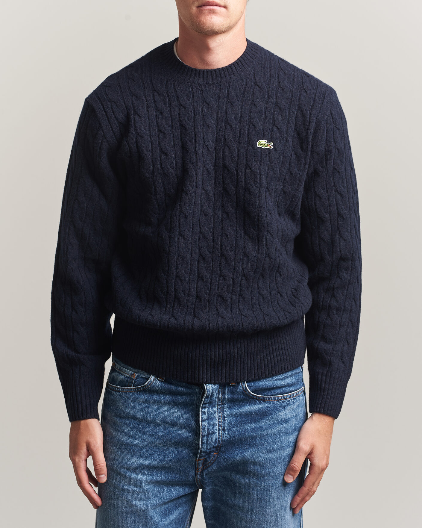 Herre | Trøjer | Lacoste | Carded Wool Cable Crew Neck Navy Blue