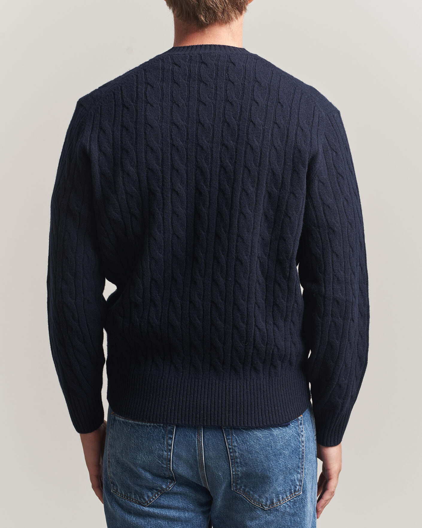 Herre | Trøjer | Lacoste | Carded Wool Cable Crew Neck Navy Blue