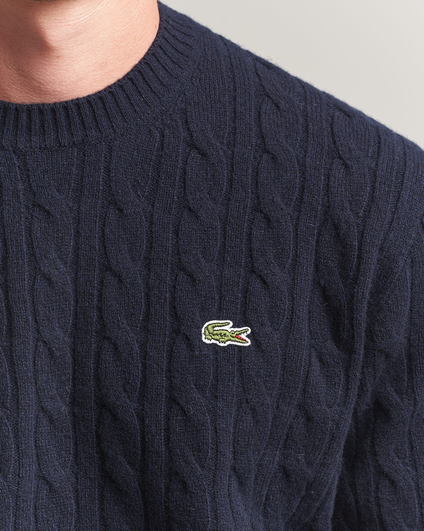 Herre | Trøjer | Lacoste | Carded Wool Cable Crew Neck Navy Blue